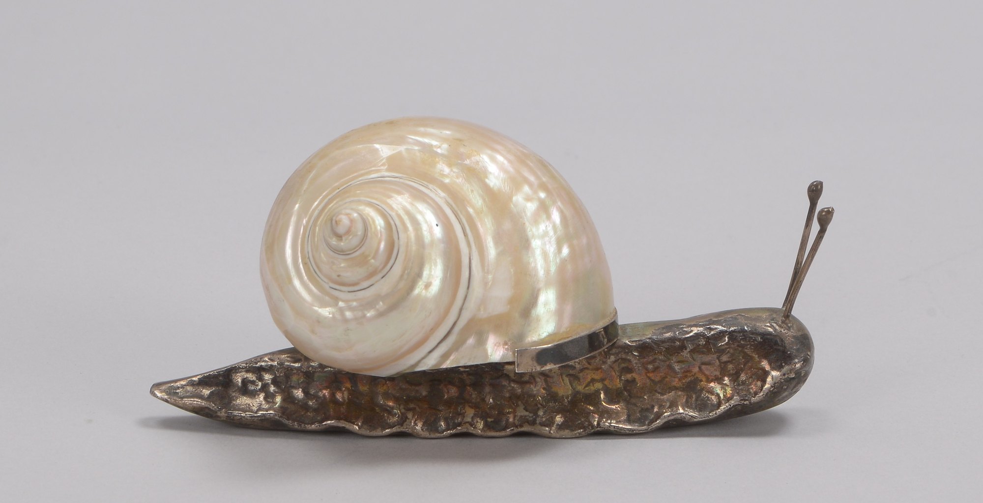 Figürliches Dekorationsobjekt, 'Schnecke mit Muschelgehäuse', 800 Silber; Länge 13 cm