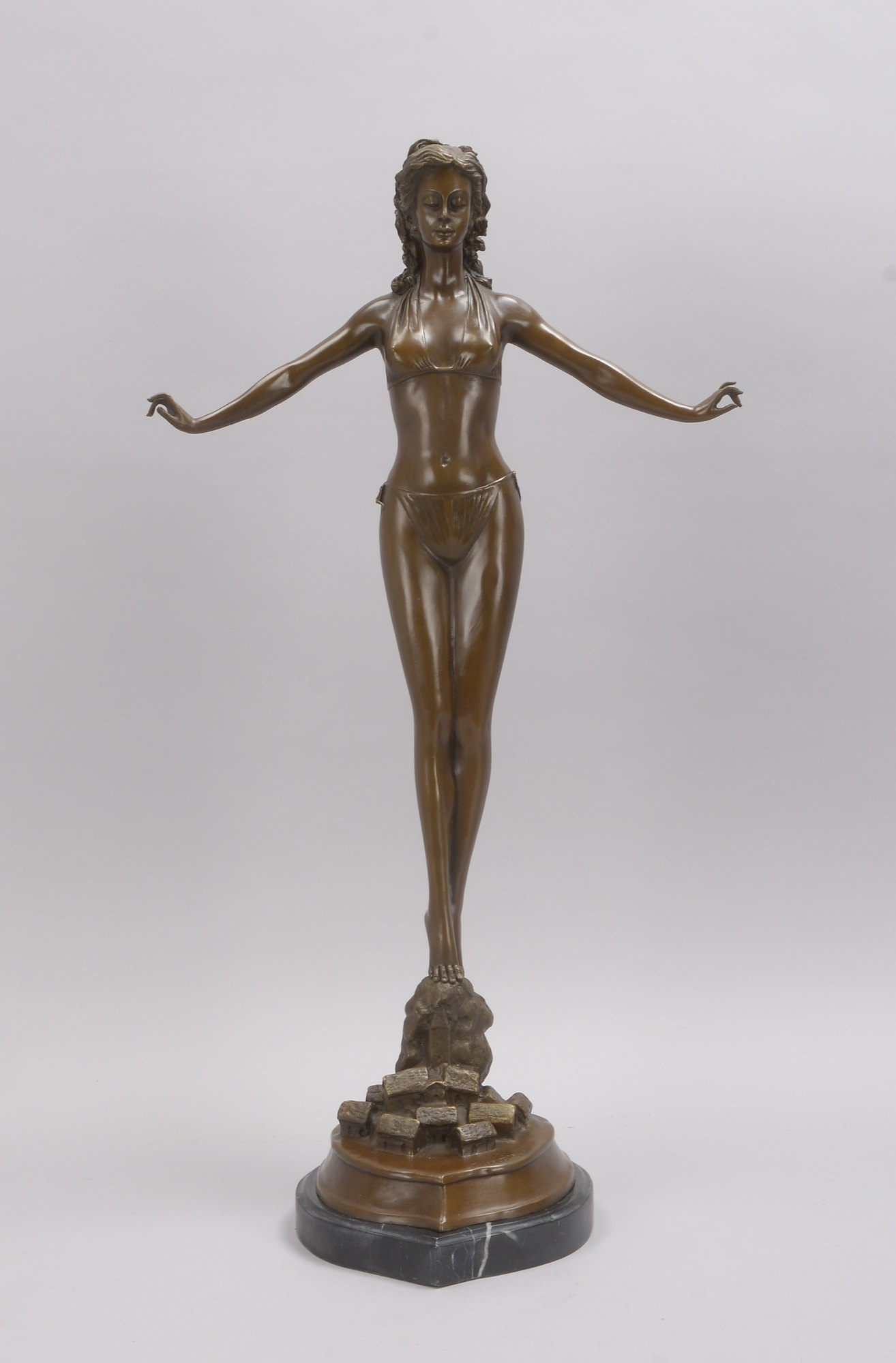 Bronzeskulptur (nach Jules Jouane), 'Badende im Bikini', signiert, Figur mit Gießerpfennig
