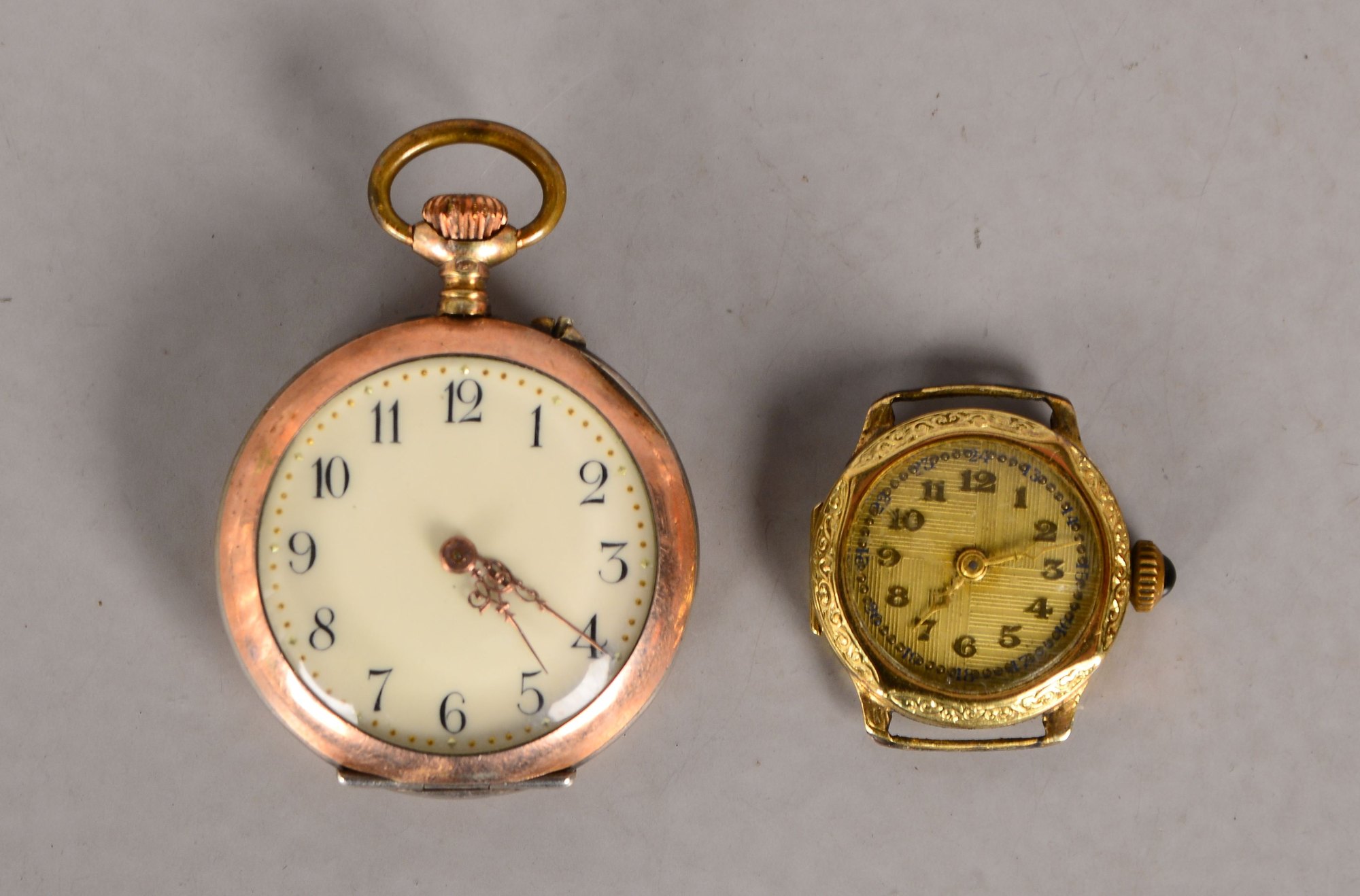 Armbanduhren-Gehäuse, 585 GG, Durchmesser Ø 20 mm, Gewicht 8,10 g; und Taschenuhr, im Silbergehäuse