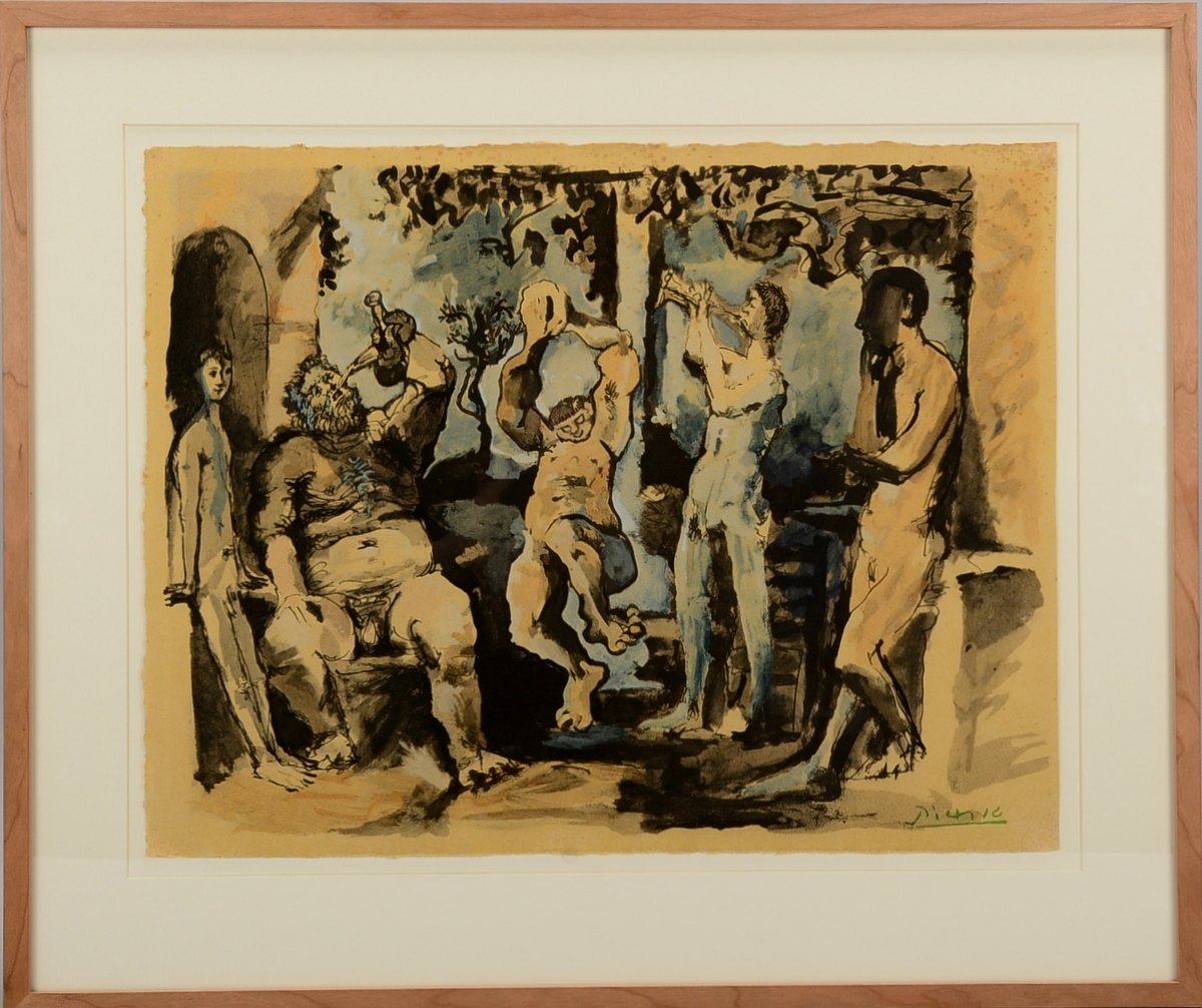 Lithografie nach Pablo Picasso (1881 Malaga - 1973 Mougins), 'Bacchanale', Farblithografie auf Velin