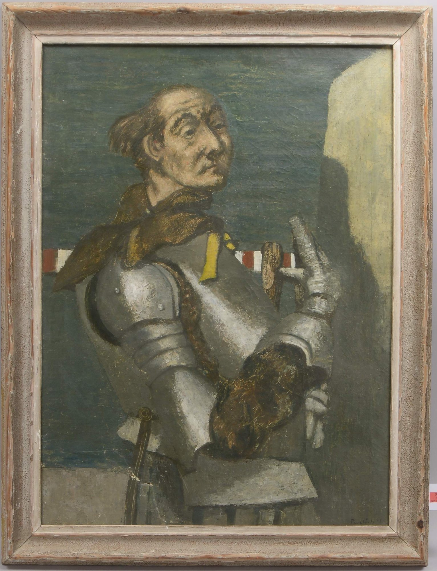 Pudlich, Robert (1905 Dortmund - 1962 Düsseldorf), 'Mann mit Ritterrüstung', Öl/Lw, signiert