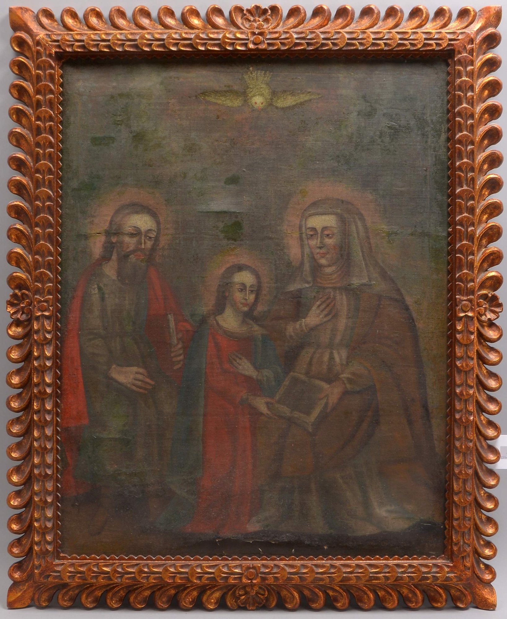 Gemälde (Peru, frühe Cusco-Schule), 'Die Verlobung Maria und Jesu - mit dem Heiligem Geist', Öl/Lw