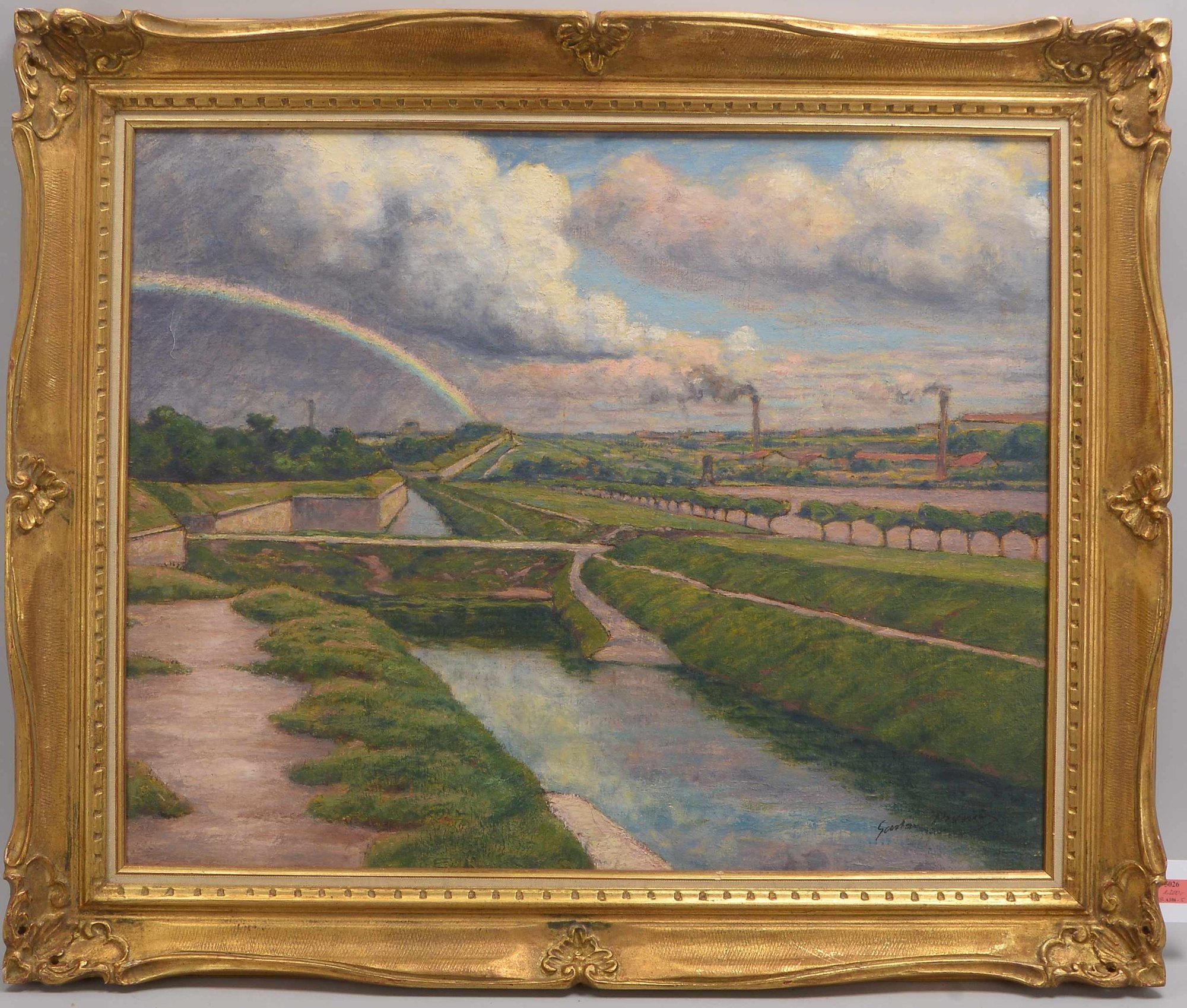 Prunier, Gaston (1863 - 1927), 'Weite Landschaft mit Hochöfen', Öl/Lw, unten rechts signiert