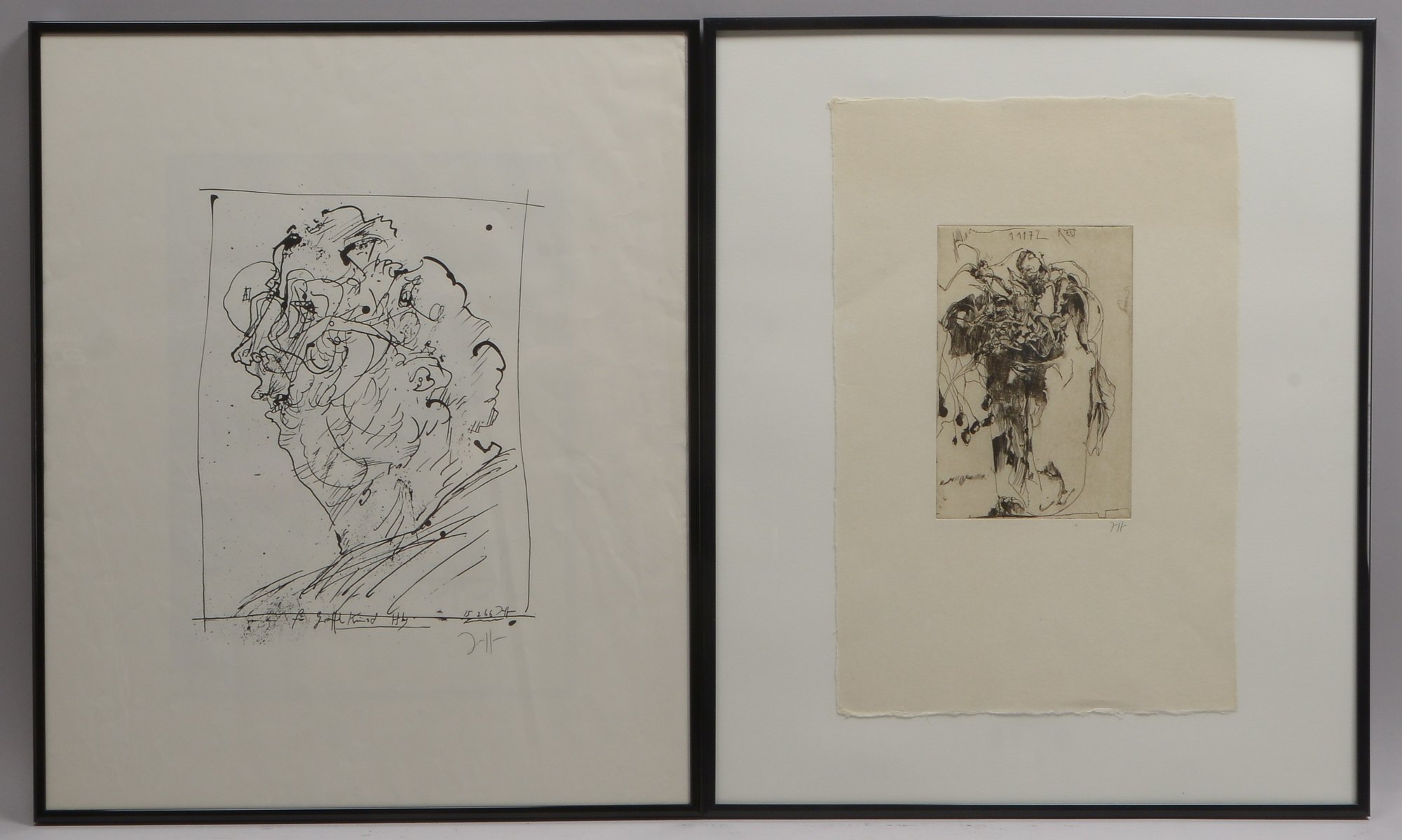 Janssen, Horst (1929 - 1995), 2 Grafiken, jeweils hinter Glas gerahmt: 1x Radierung, 1x Lithografie