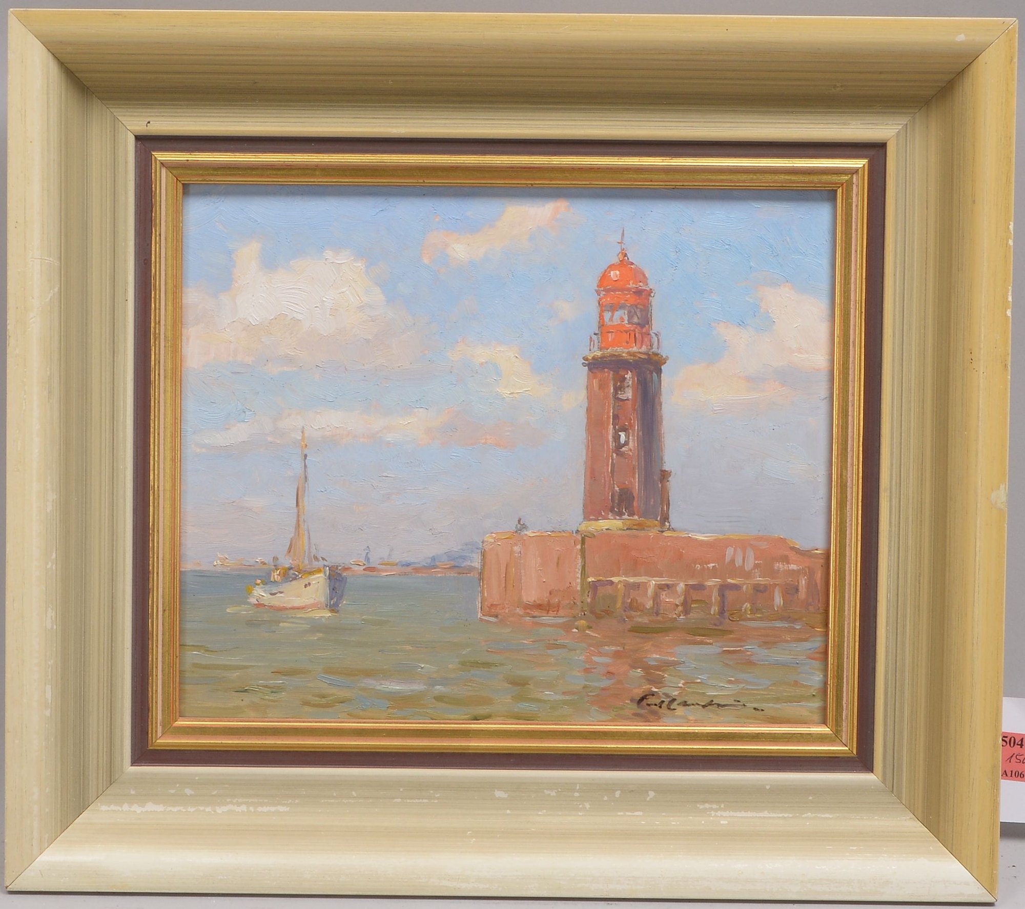 Wilke, Paul Ernst (1894 - 1972, Bremerhaven), 'Mole in Bremerhaven', Öl auf Hartfaser/gerahmt