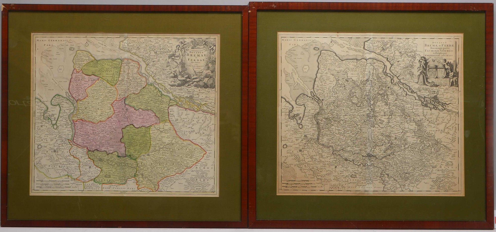 2 Landkarten, 'Bremae et Ferdae' - Bremen und Verden (davon 1x 'bey Johann Baptist Homann')