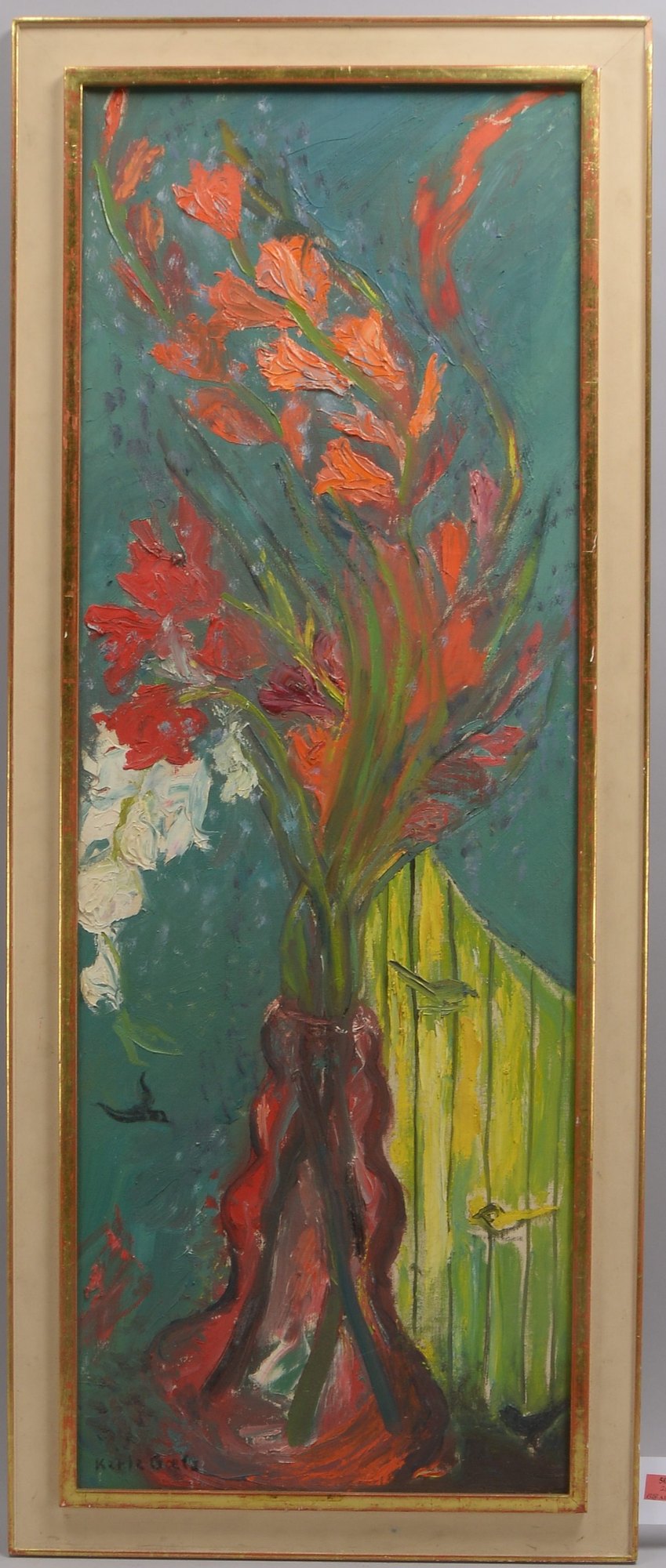 Goetz, Karla (1904 - 1981), 'Blumenstillleben', Öl/Lw, unten links signiert; Bildmaße 112 x 40 cm