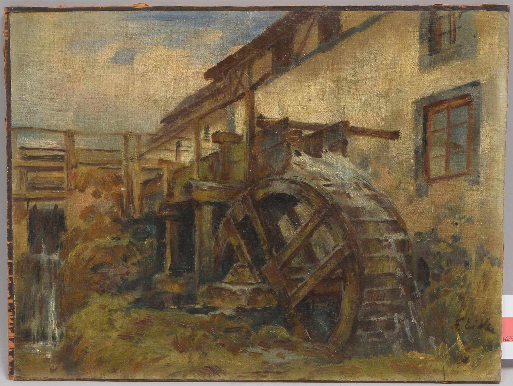 Gemälde, 'Wassermühle', Öl auf Leinwand/auf Holzplatte gezogen, unten rechts signiert