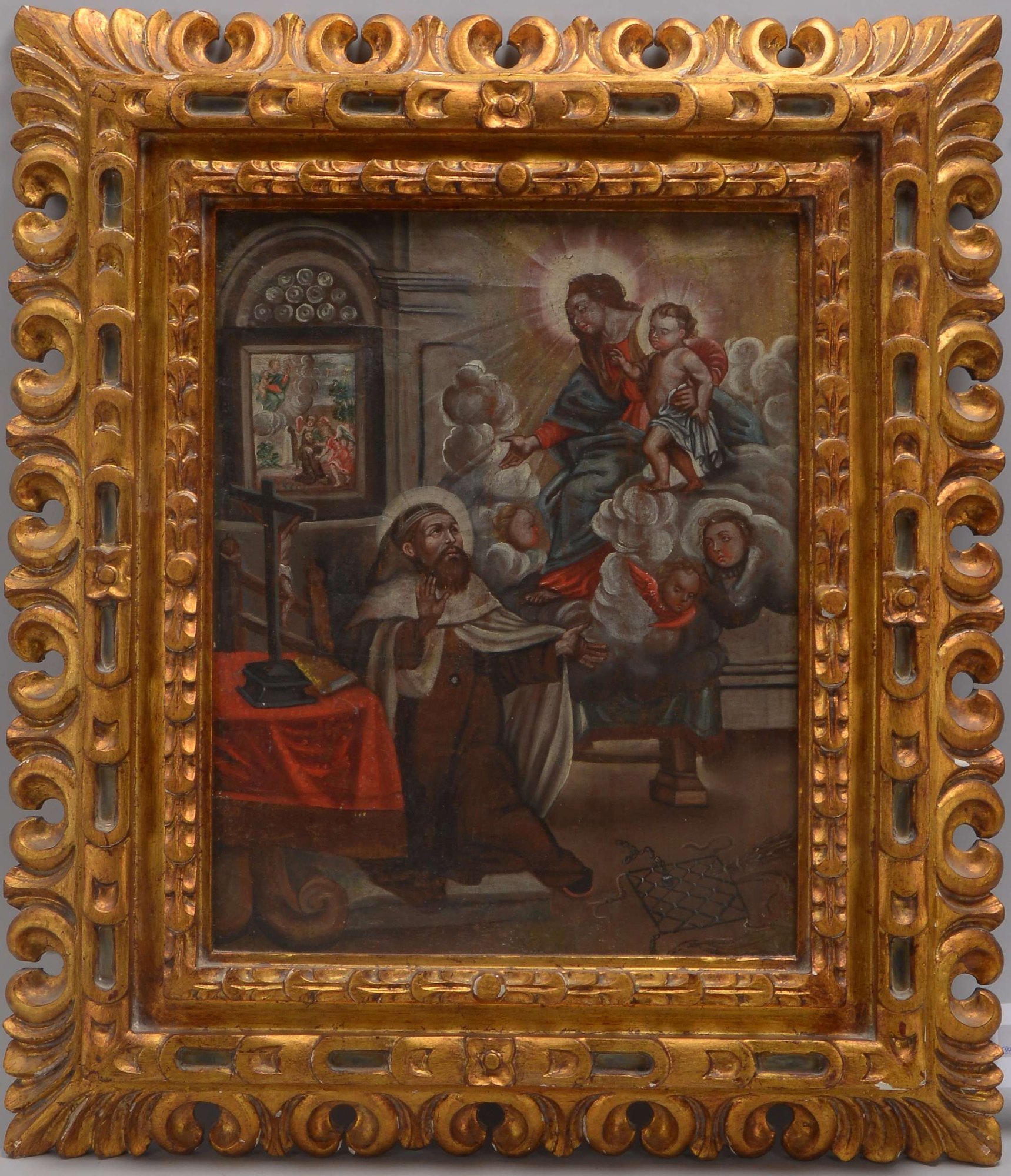 Gemälde (Peru, frühe Cusco-Schule), 'Die Erscheinung Muttergottes', Öl auf Leinwand/doubliert