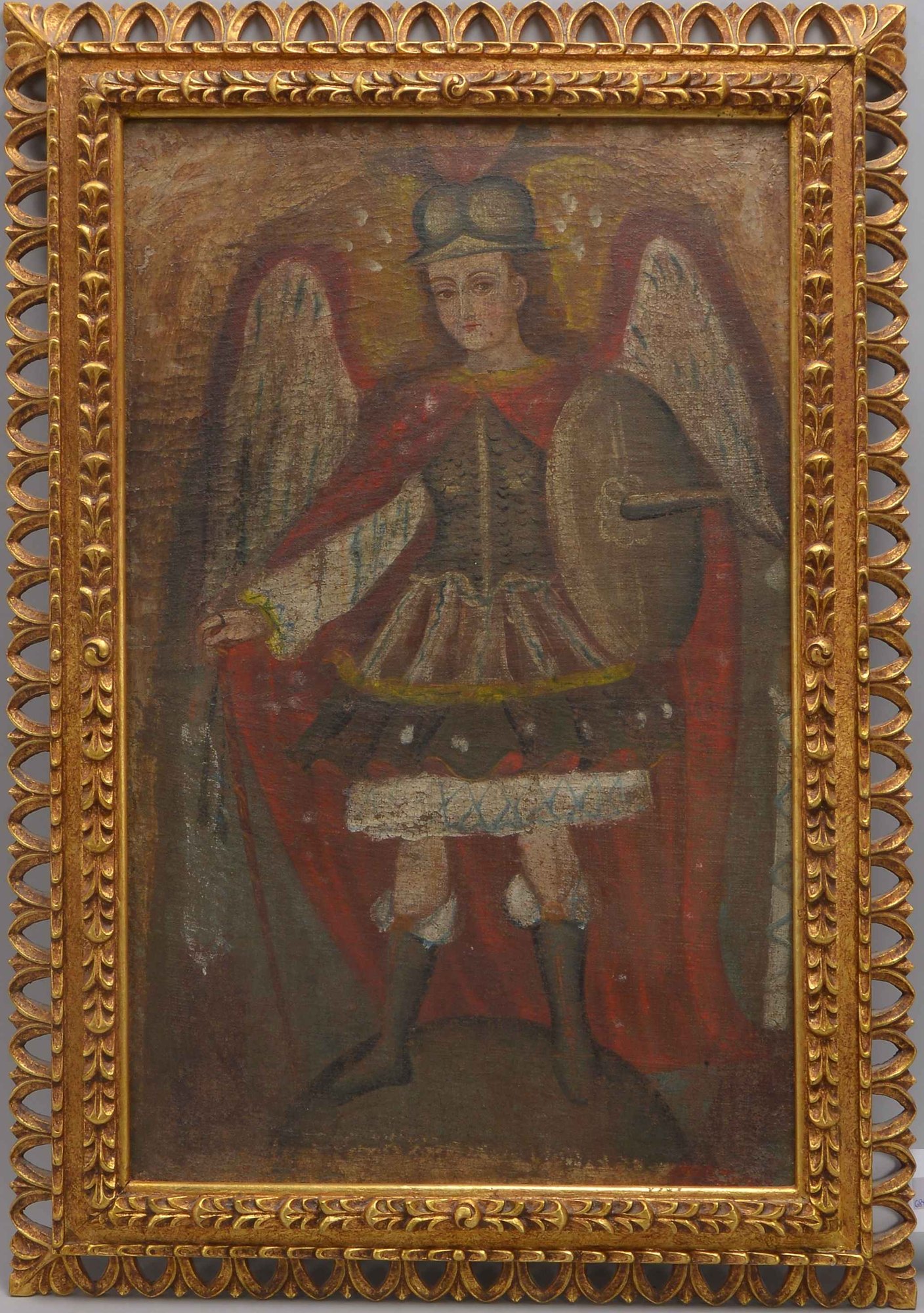 Gemälde (Peru, frühe Cusco-Schule), 'Erzengel Michael', Öl auf Leinwand/doubliert