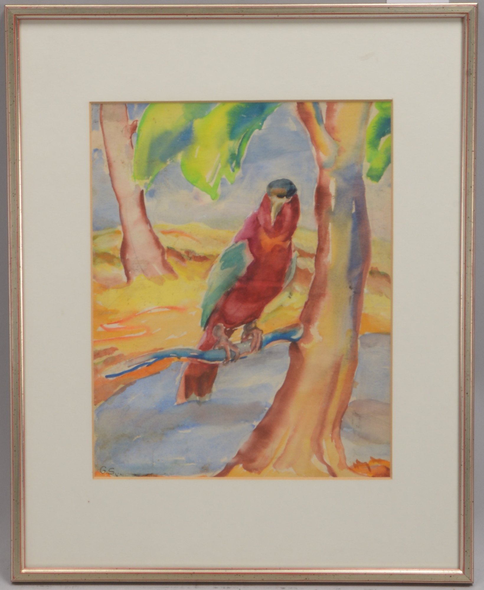 Siemers, Gertrude (1895 - 1984), 'Papagei', Aquarell, unten links monogrammiert, hinter Glas gerahmt