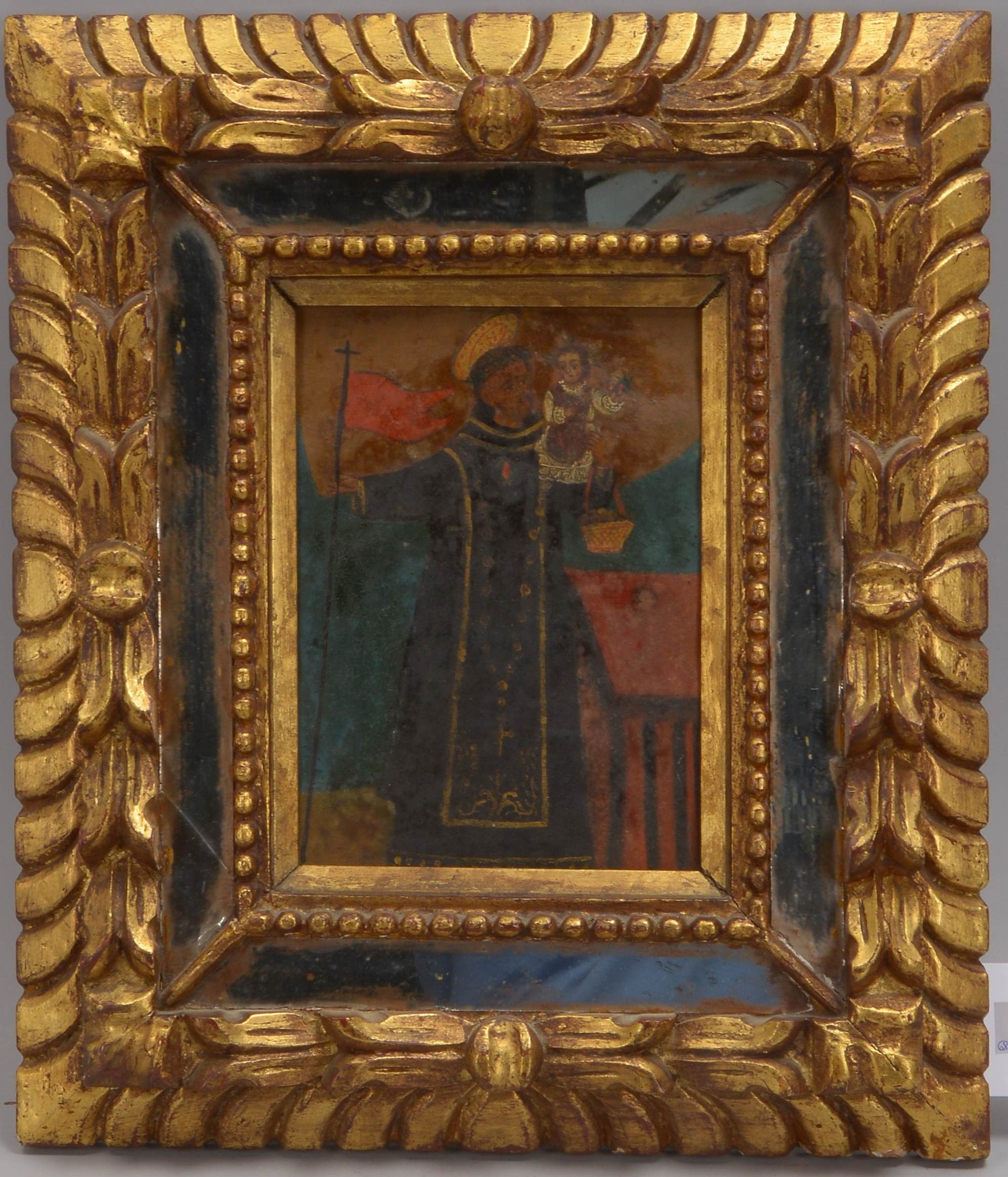 Gemälde (Peru, frühe Cusco-Schule), 'Heiliger Christophorus', Öl auf Metallblech/gerahmt, unsigniert