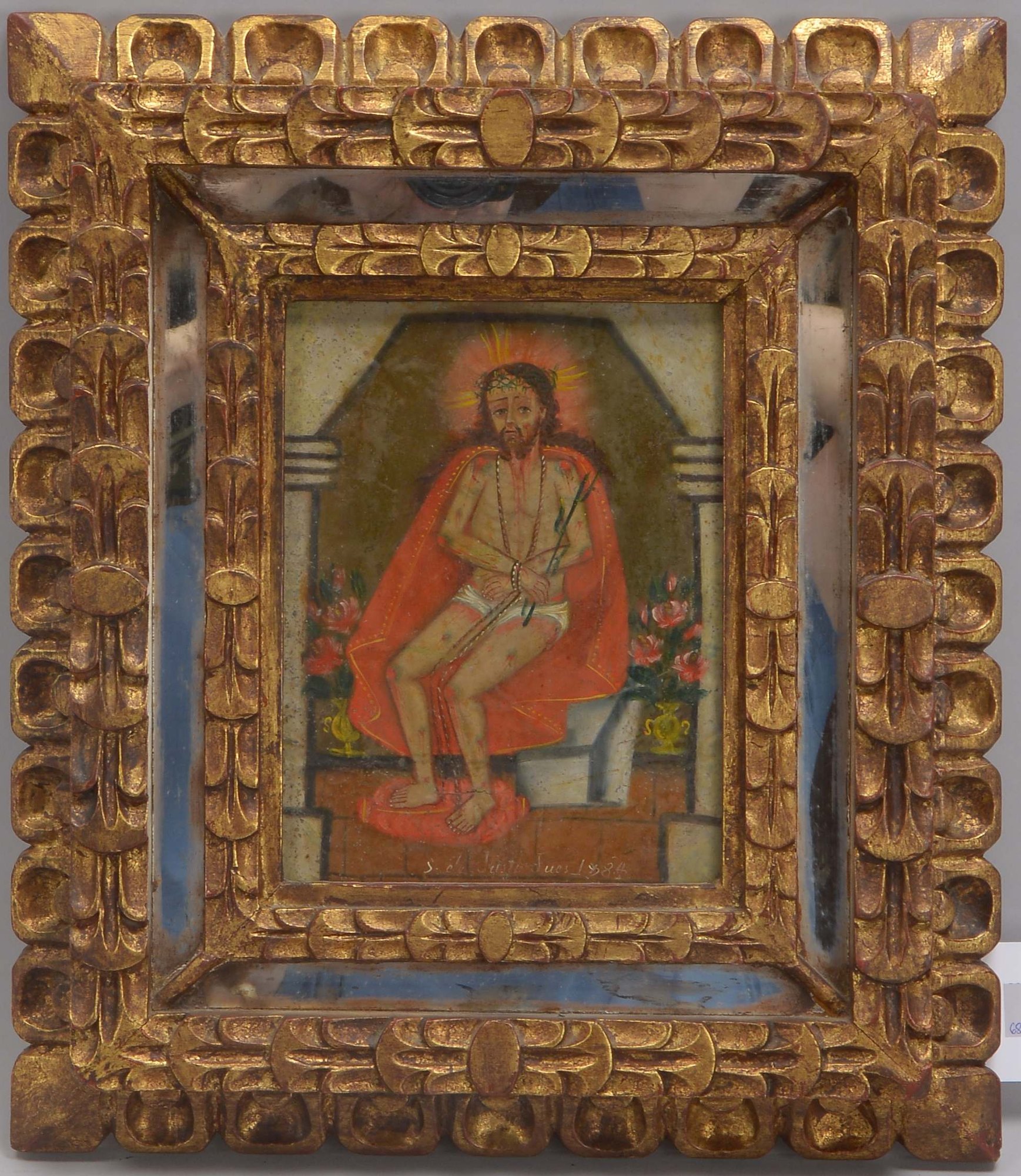 Gemälde (Peru, frühe Cusco-Schule), 'Dornenkrönung - Die Verhöhnung Christi', Öl auf Metallplatte