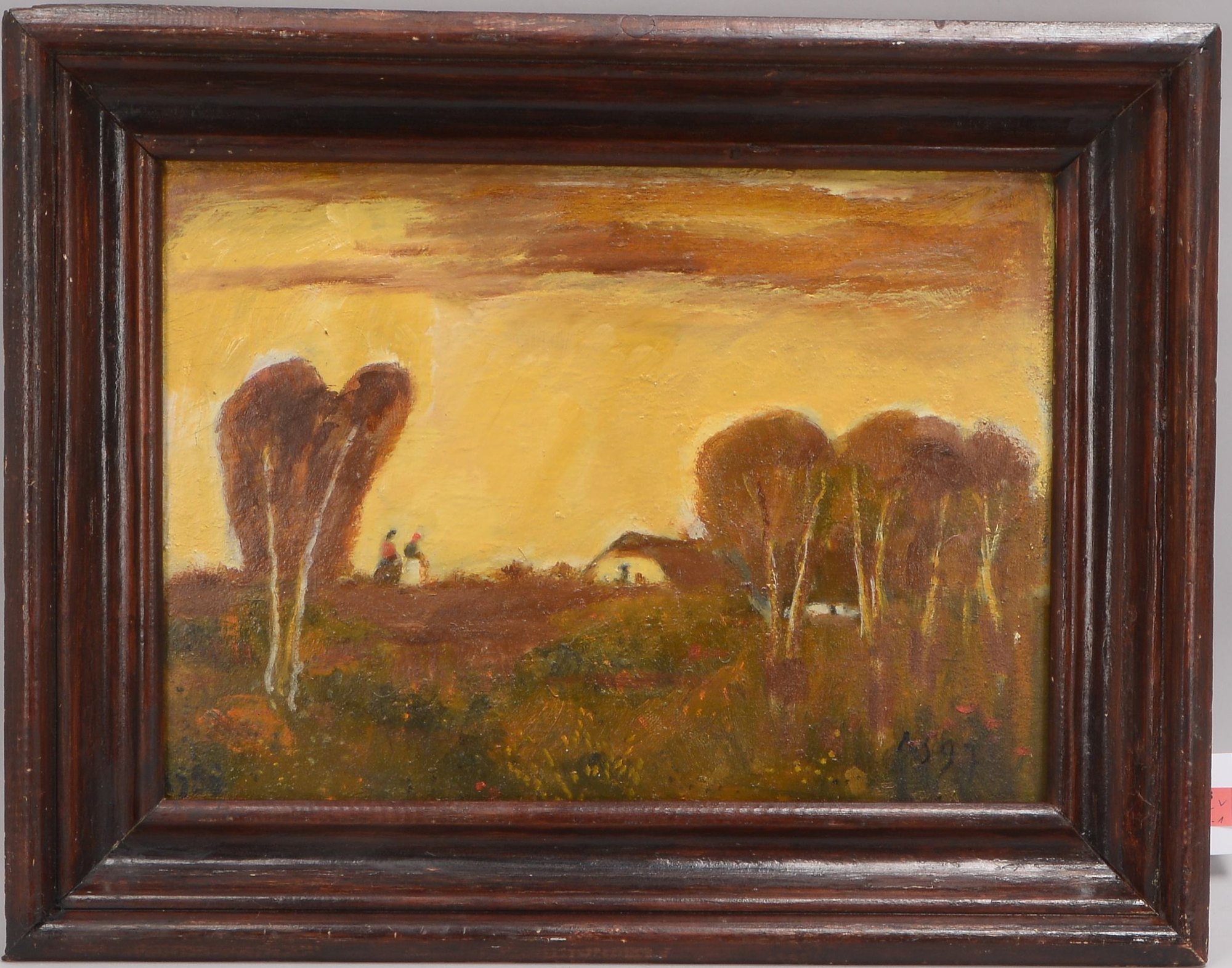 Schmitt, Andreas (*1905 Bernkastel, tätig in Worpswede), 'Worpsweder Landschaft mit Kate', Öl/Mk