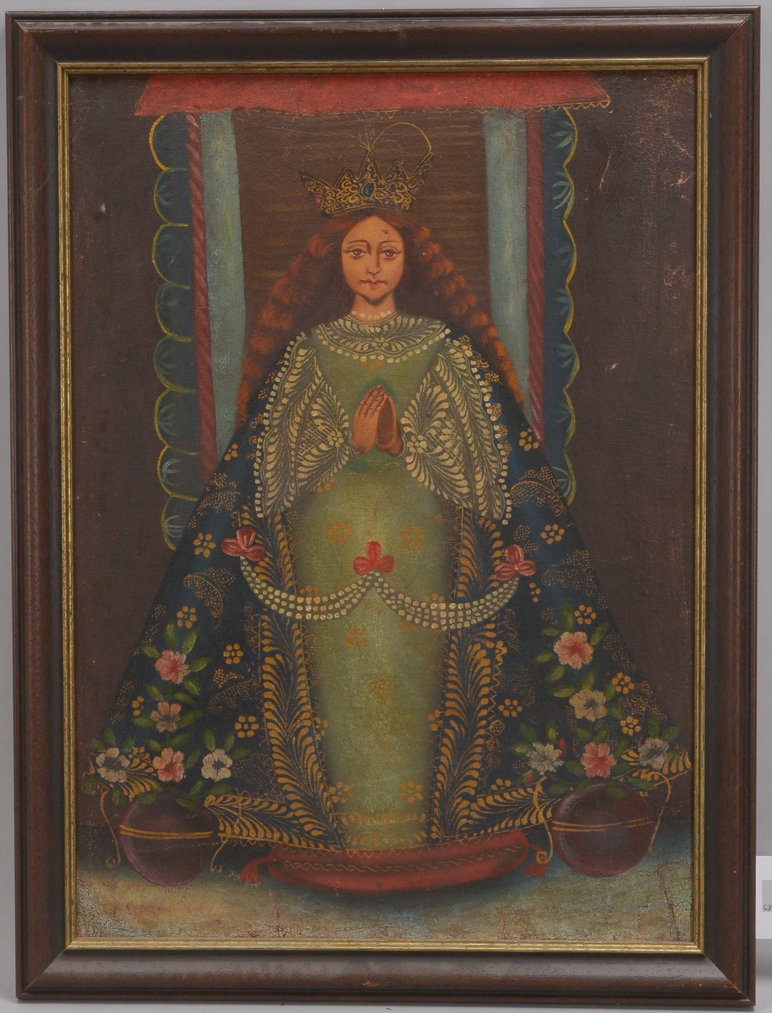 Gemälde (Peru, frühe Cusco-Schule), 'Madonnendarstellung im Schutzmantel', Öl/Lw auf Holz