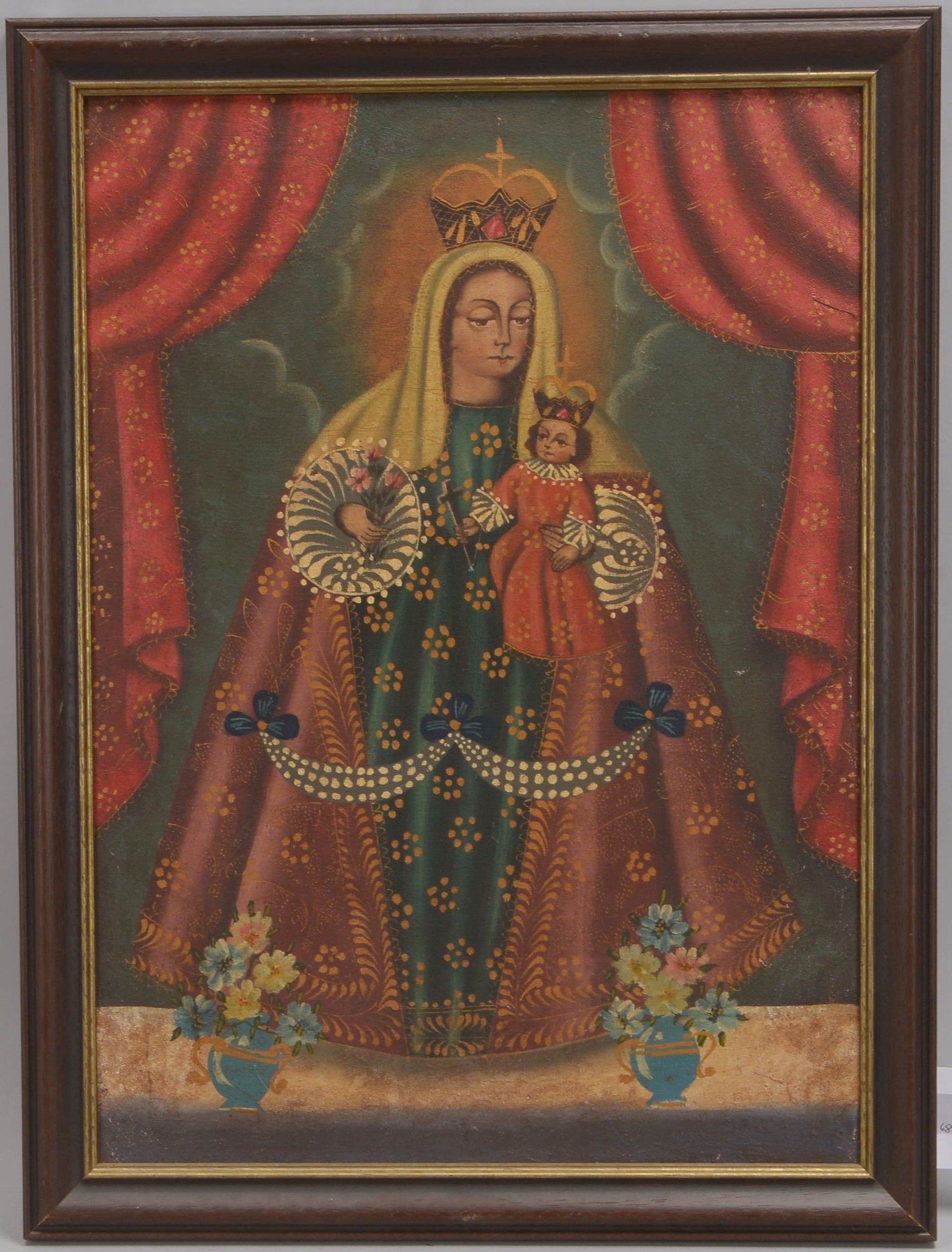Gemälde (Peru, frühe Cusco-Schule), 'Madonnendarstellung im Schutzmantel - Maria mit Jesuskind'