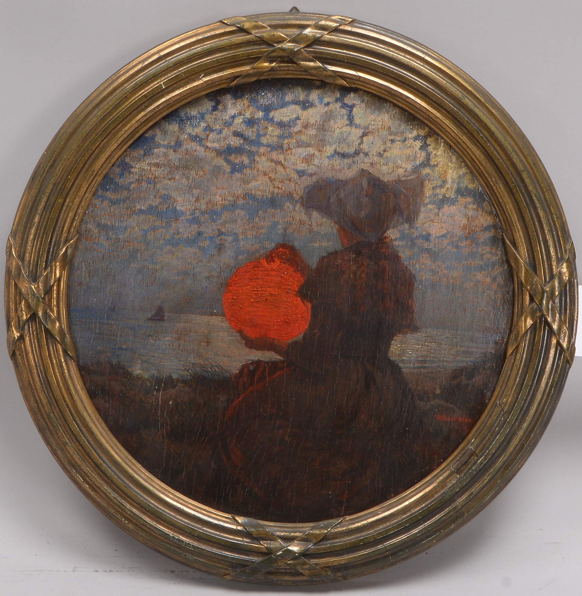 Ritzenhofen, Hubert, 'Fischersfrau mit Laterne in der Dämmerung', Öl auf Holzplatte/gerahmt