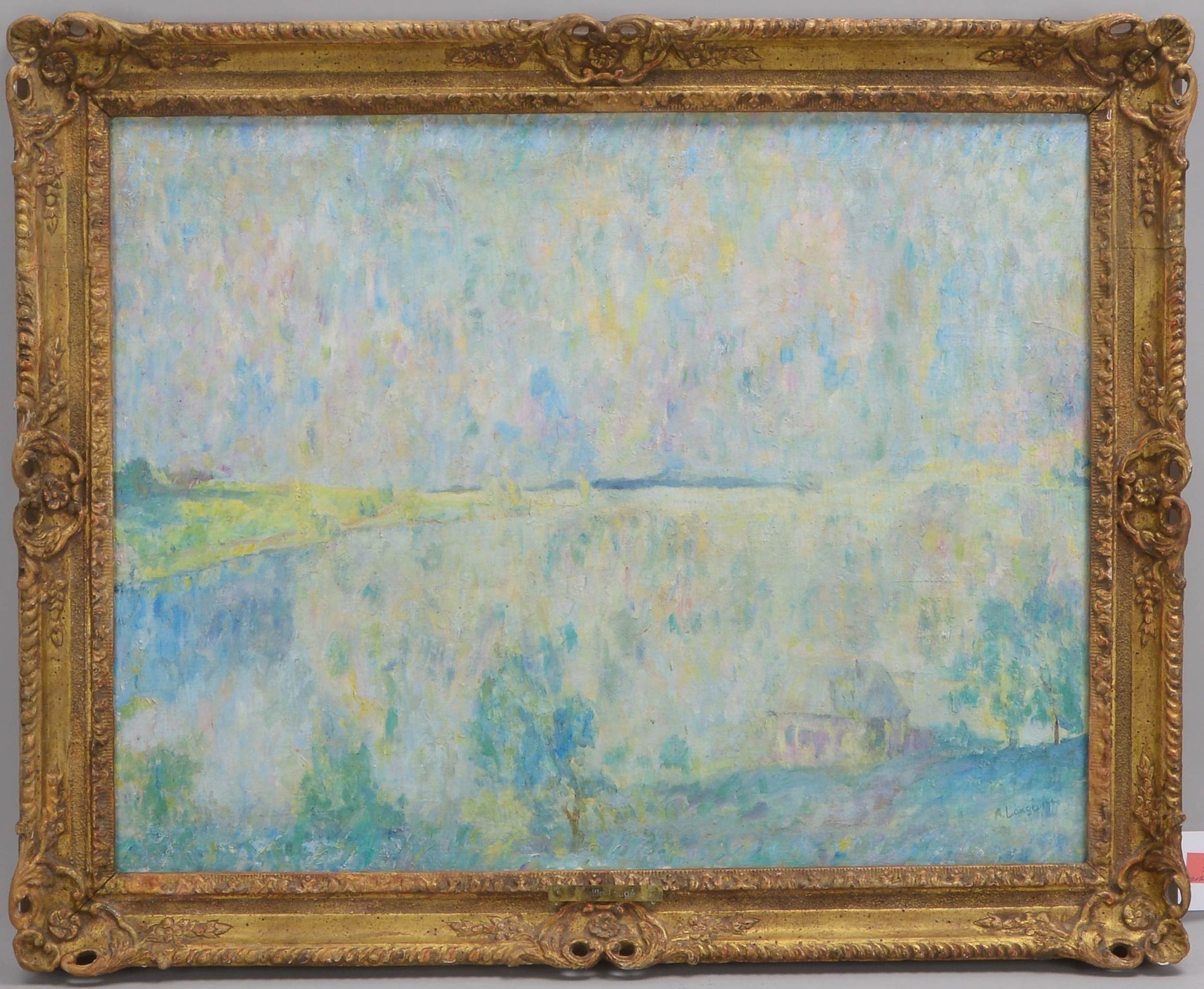Lange, A.(?), 'Haus am See', Öl/Lw, unten rechts signiert; Maße 63 x 79 cm