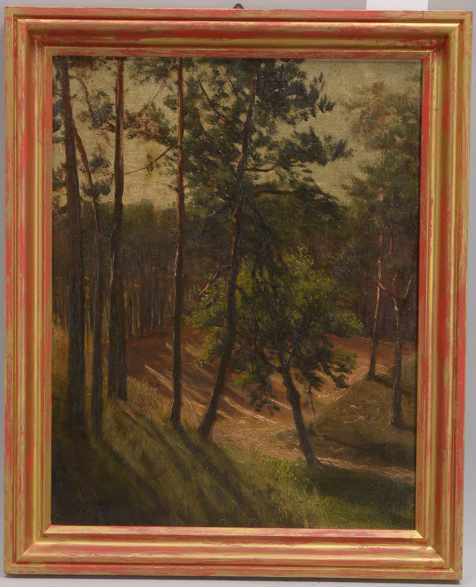 Gemälde, 'Sonnendurchfluteter Wald', Öl/Lw, auf Holzplatte aufgezogen/gerahmt, unsigniert