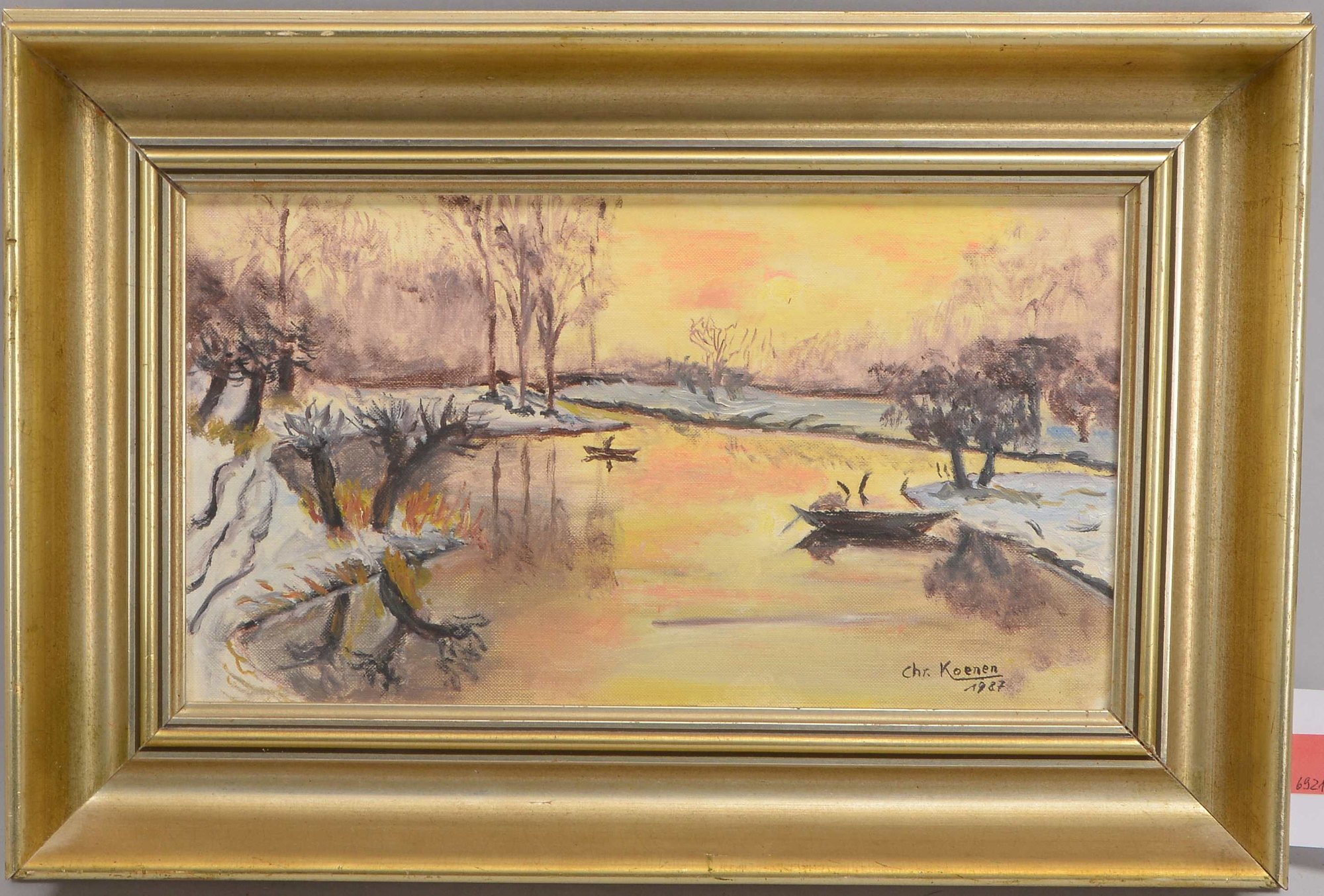 Koenen, Chr., 'Boote am Fluss', Öl/Lw, unten rechts signiert; Rahmenmaße 30 x 44 cm