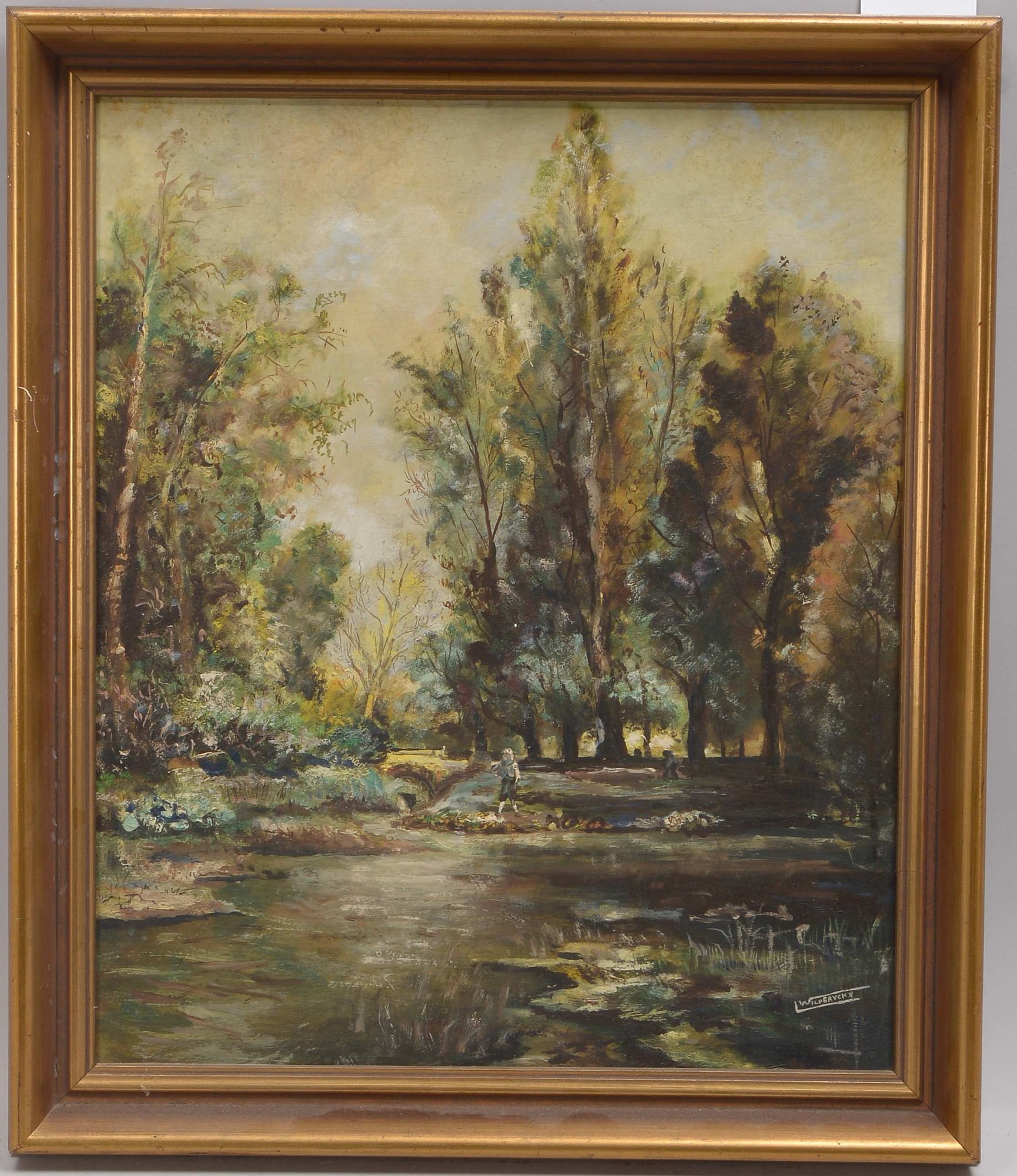 Gemälde, 'Frau am Seeufer', Öl auf Holz/gerahmt, unten rechts signiert; Rahmenmaße 55 x 47 cm