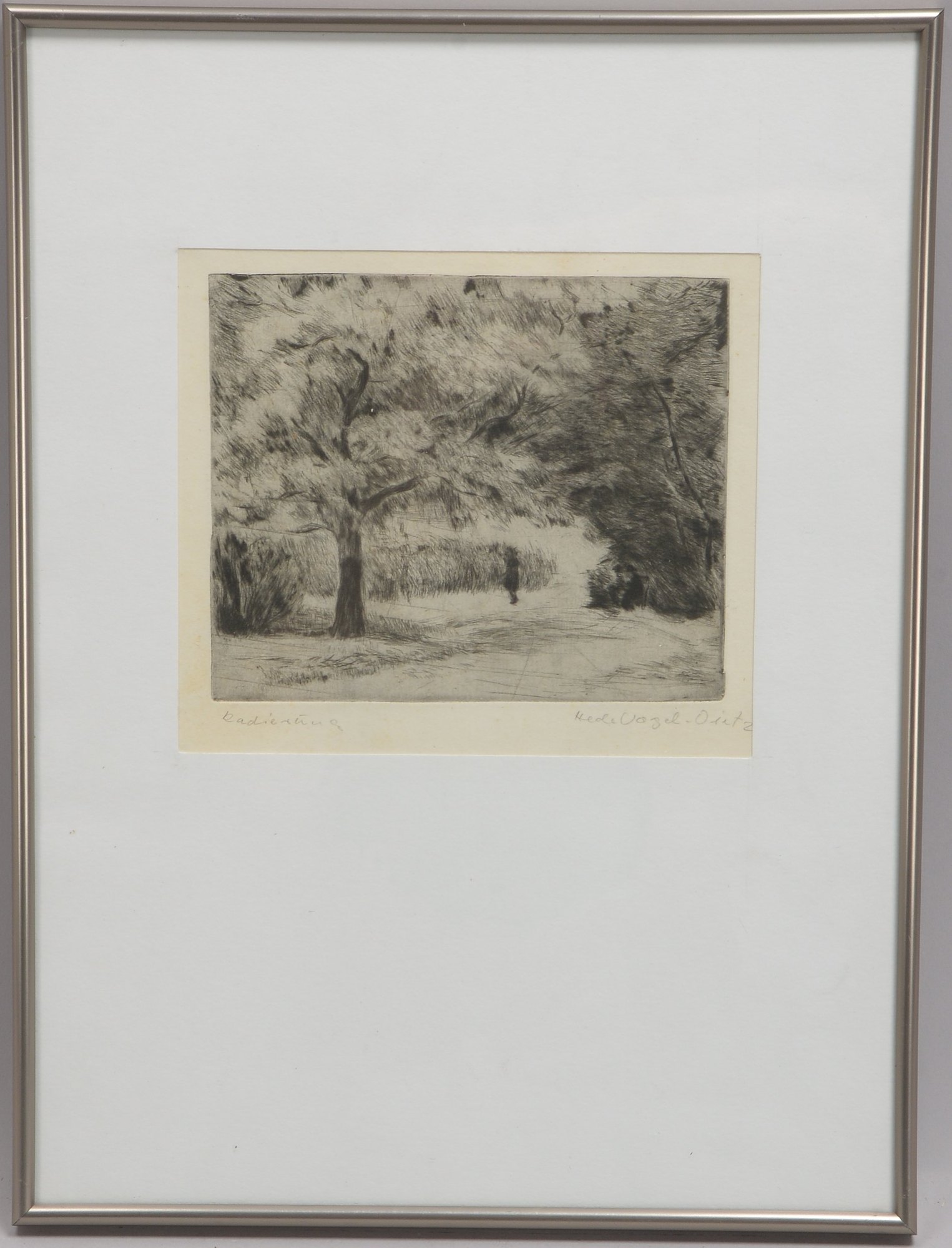 Vogel-Dietz, Hede, 'Baumlandschaft', Radierung, signiert, hinter Glas gerahmt