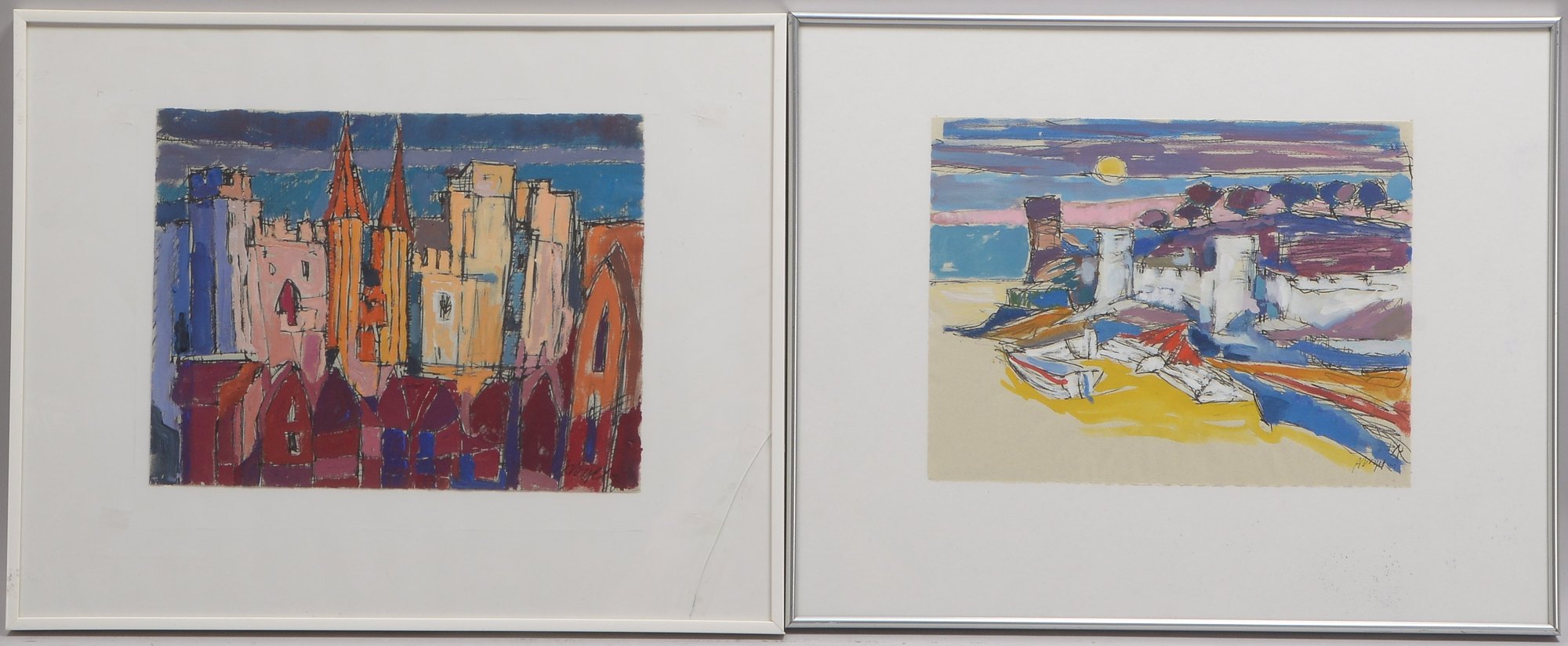 Vogel, Alfred, 2 Malereien, 'Stadtansichten', Tempera auf Papier, jeweils signiert