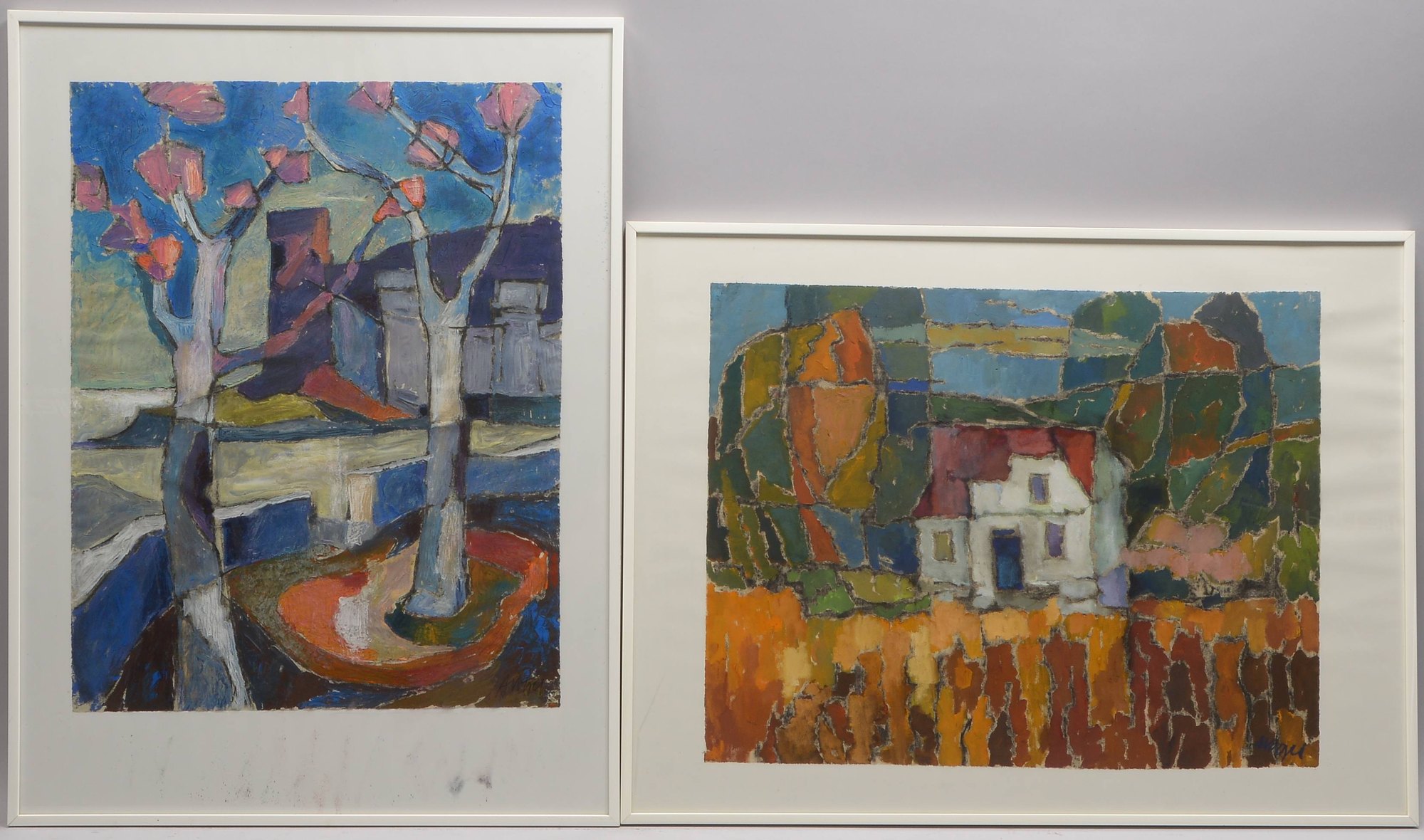 Vogel, Alfred, 2 Malereien, Tempera auf Papier, jeweils signiert, hinter Glas gerahmt