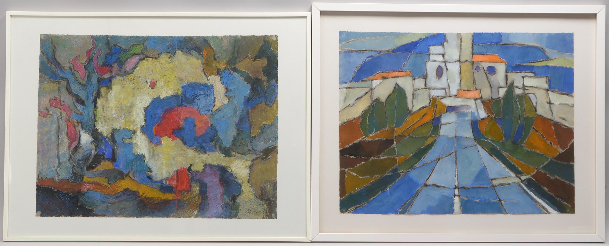 Vogel, Alfred, 2 Landschaftsmalereien: 'Tarragona' (Spanien), und 'Kirche in Landschaft', Tempera