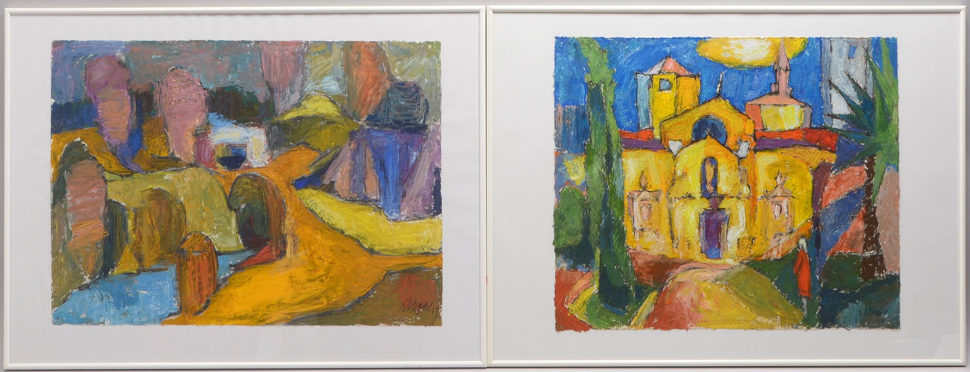 Vogel, Alfred, 2 Malereien: 'Landschaft', und 'Gelbe Stadt', Tempera auf Papier, jeweils signiert