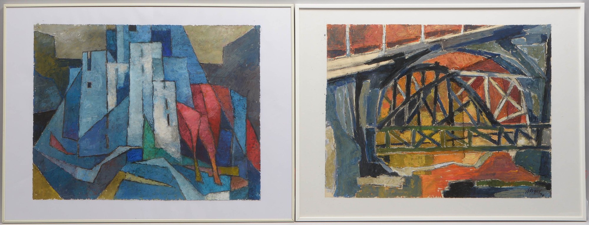 Vogel, Alfred, 2 Malereien: 'Viadukte II', und 'Brücke', Tempera auf Papier, jeweils signiert