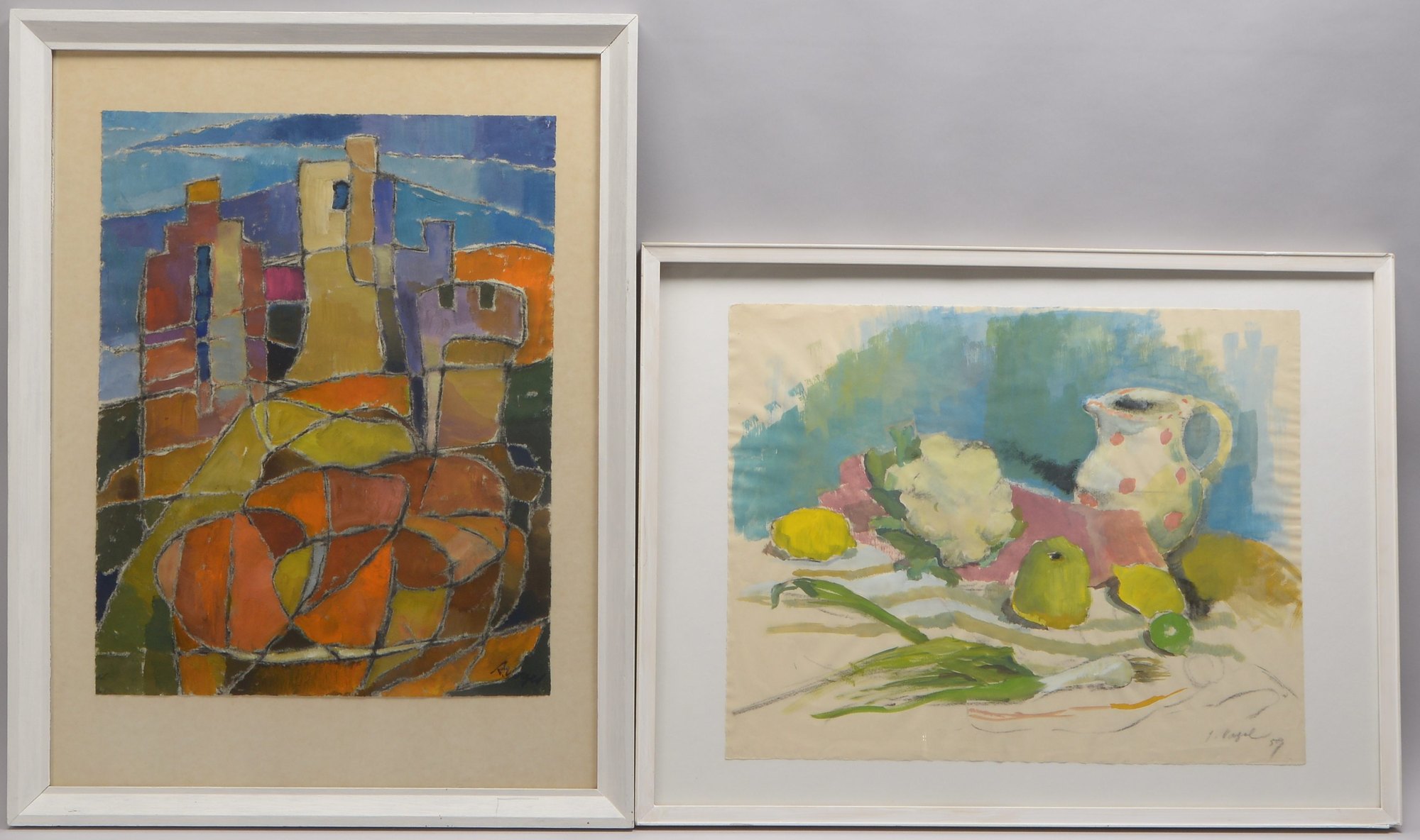 Vogel, Alfred, 2 Malereien, jeweils signiert, hinter Glas gerahmt: 1x 'Tischstillleben', Aquarell