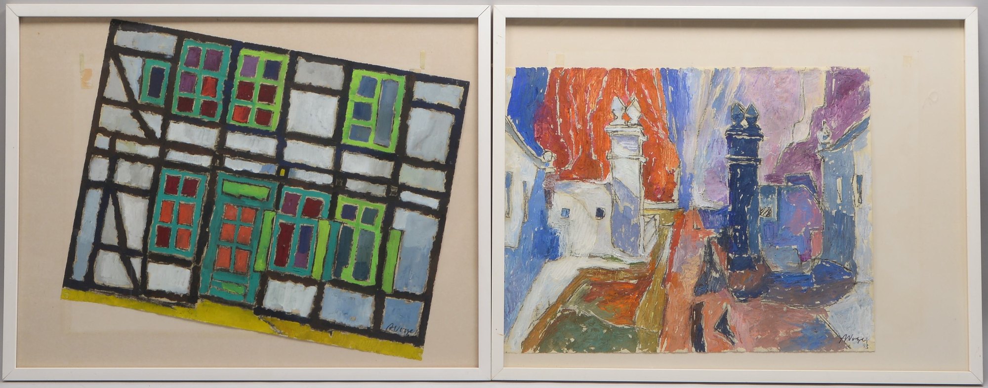 Vogel, Alfred, 2 Gemälde: 1x 'Haus in Grün', und 1x 'Parkeingang', Tempera auf Papier, signiert