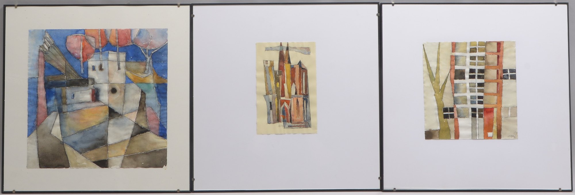 Vogel, Alfred, 3x Aquarelle, 'Ansichten', verschiedene Motive, jeweils signiert, hinter Glas gerahmt