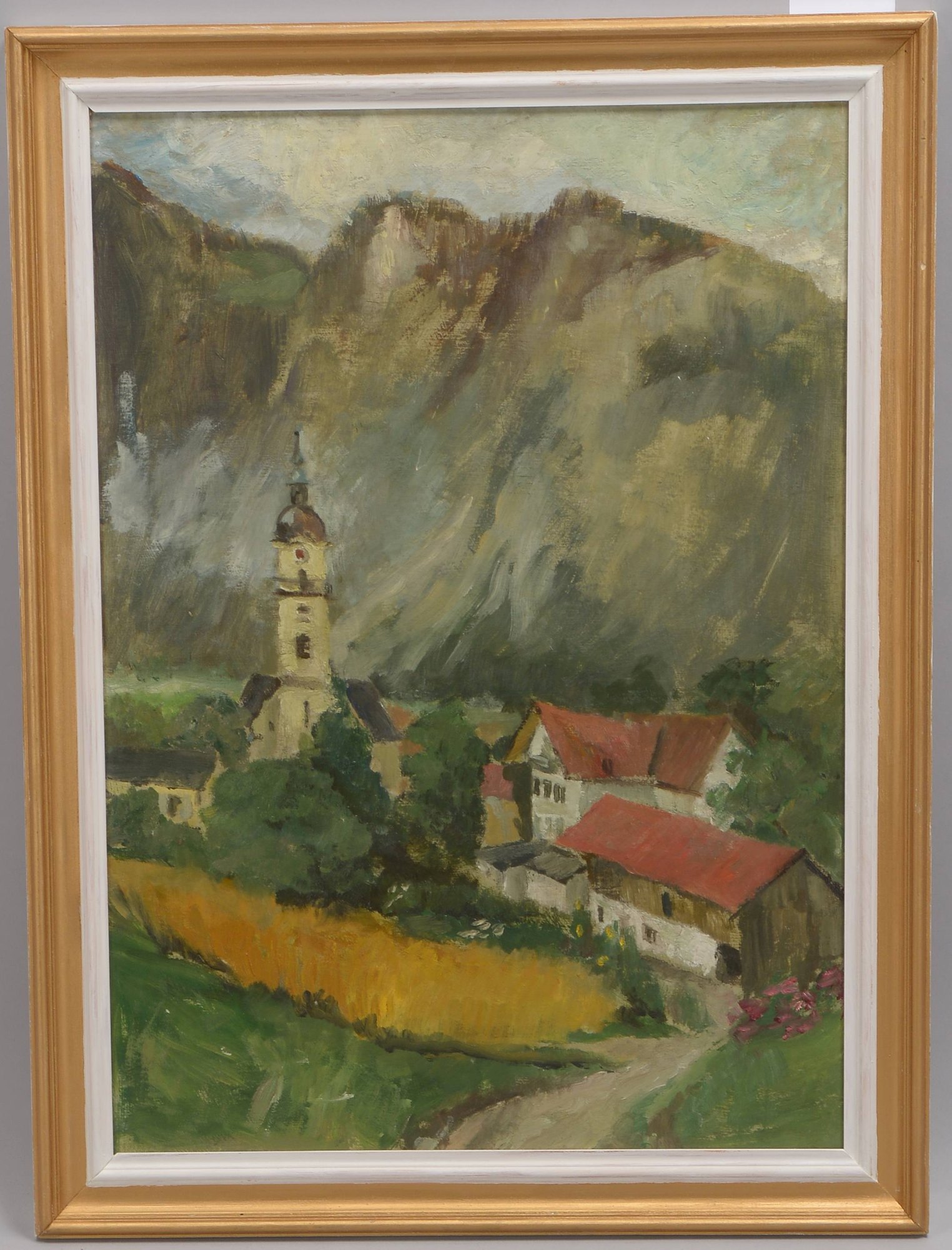 Vogel, Alfred, 'Bayerisches Dorf mit Kirche', Öl auf Malkarton/gerahmt, unsigniert; Maße 56 x 40 cm