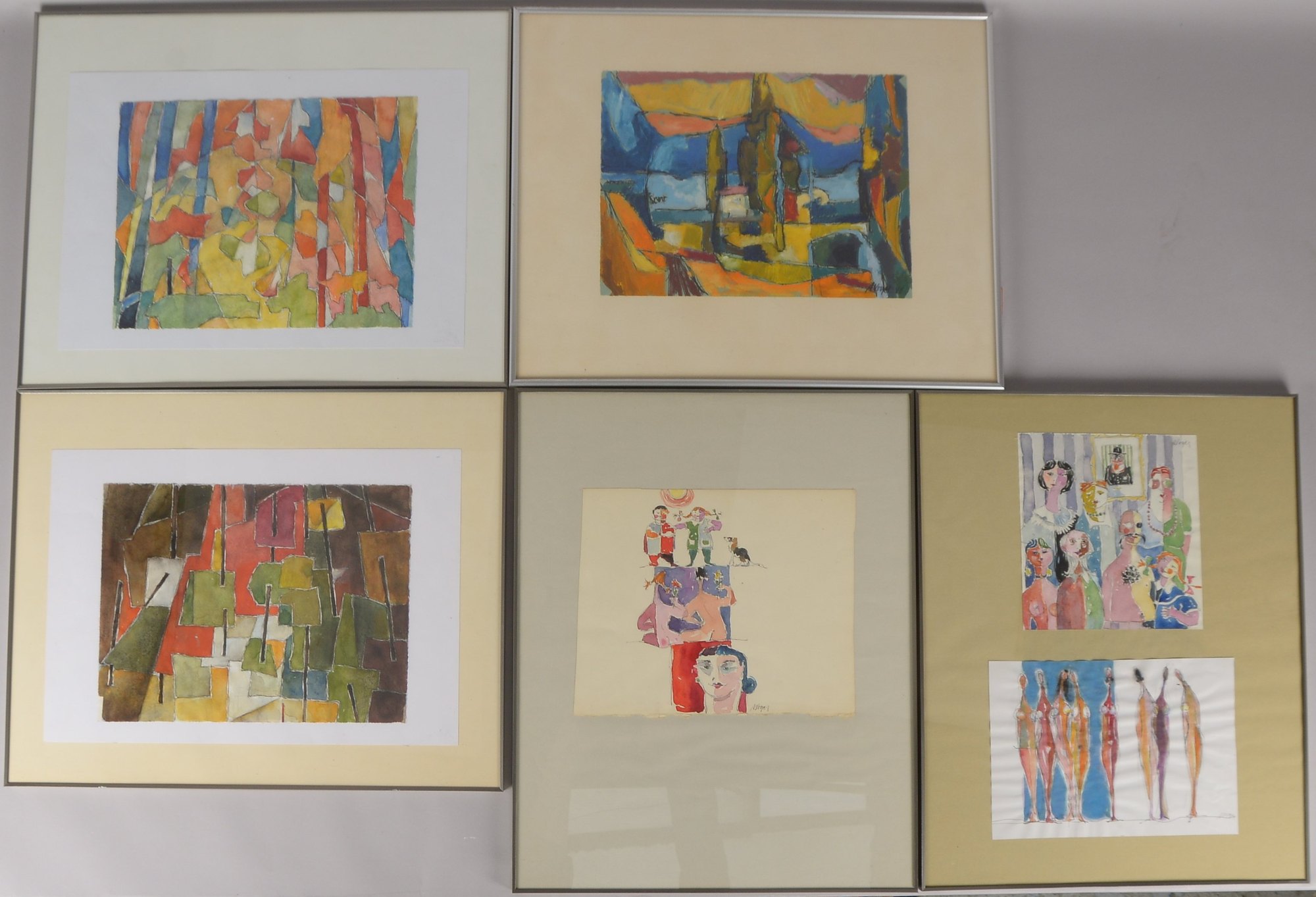 Vogel, Alfred, Konvolut Aquarelle, verschiedene 'Ansichten', 5 Blätter, signiert, hinter Glas