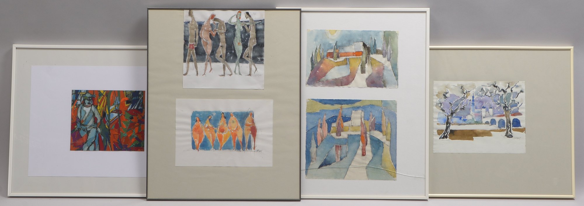 Vogel, Alfred, Konvolut Aquarelle, verschiedene 'Ansichten', 6 Blätter, signiert, hinter Glas