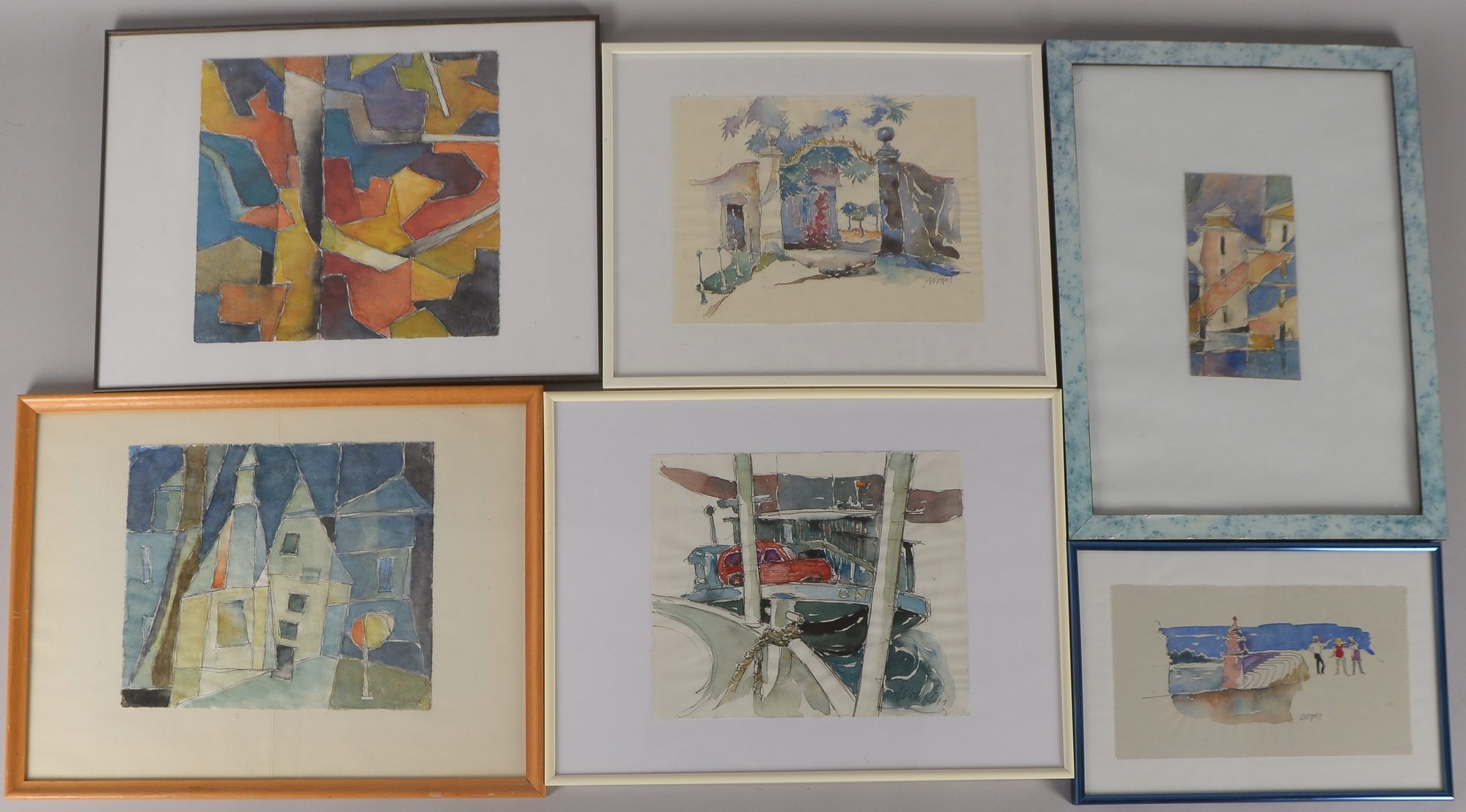 Vogel, Alfred, Konvolut Aquarelle, verschiedene 'Ansichten', 6 Blätter, signiert, hinter Glas