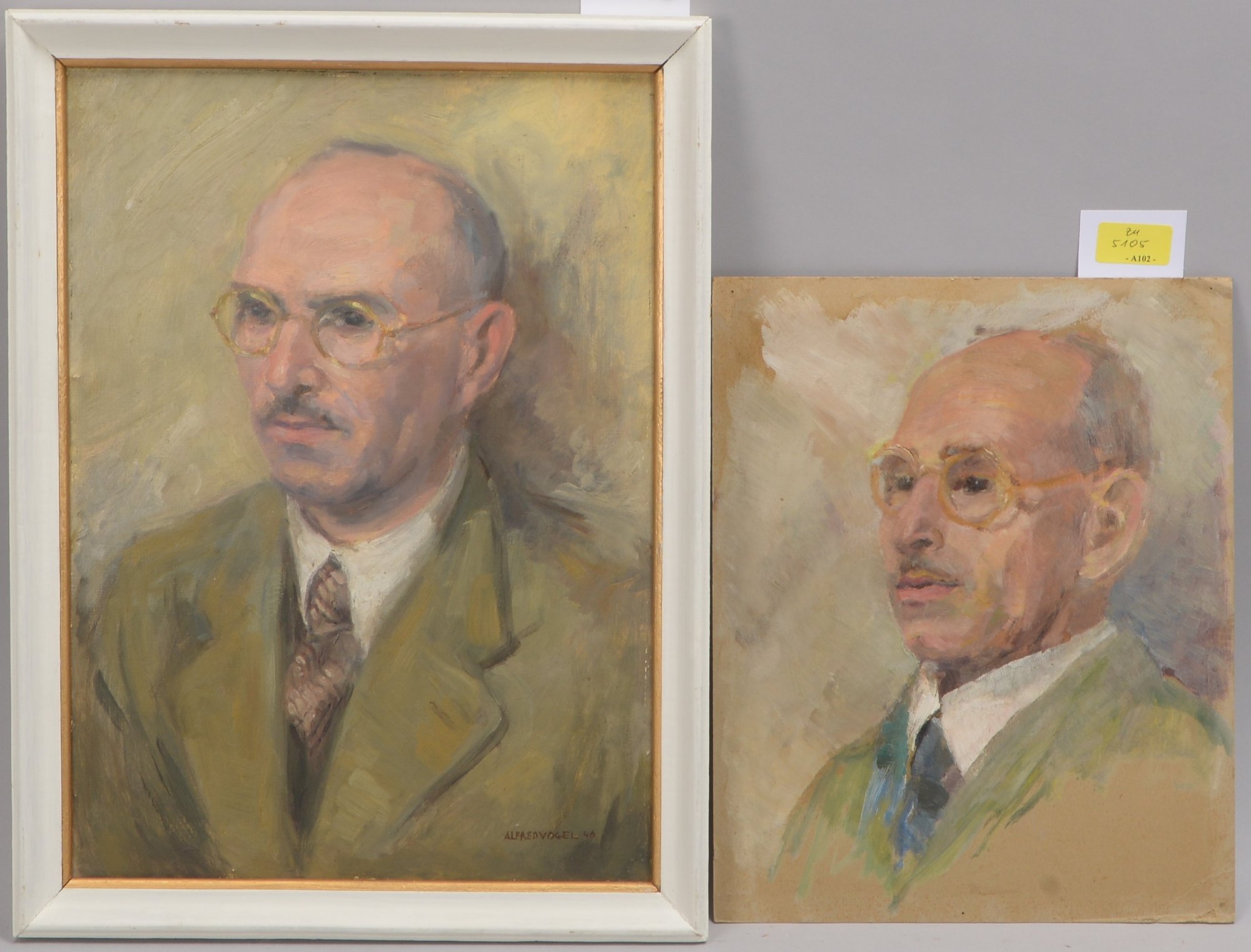 Vogel, Alfred, 2 Gemälde: 'Selbstportraits'(?), 1x Öl auf Malkarton/gerahmt, unten rechts signiert