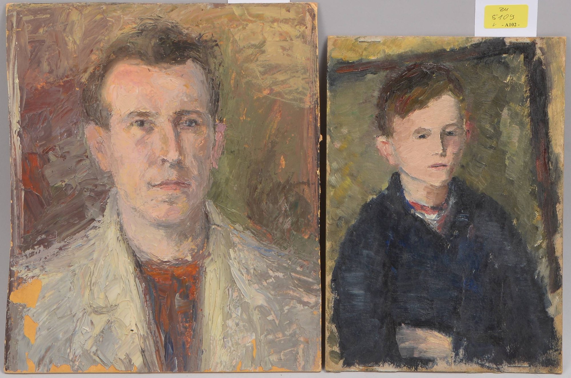 Vogel, Alfred (zugeschrieben), 2 Gemälde: 1x 'Herrenportrait', und 1x 'Knabenportrait', Öl/Malkarton
