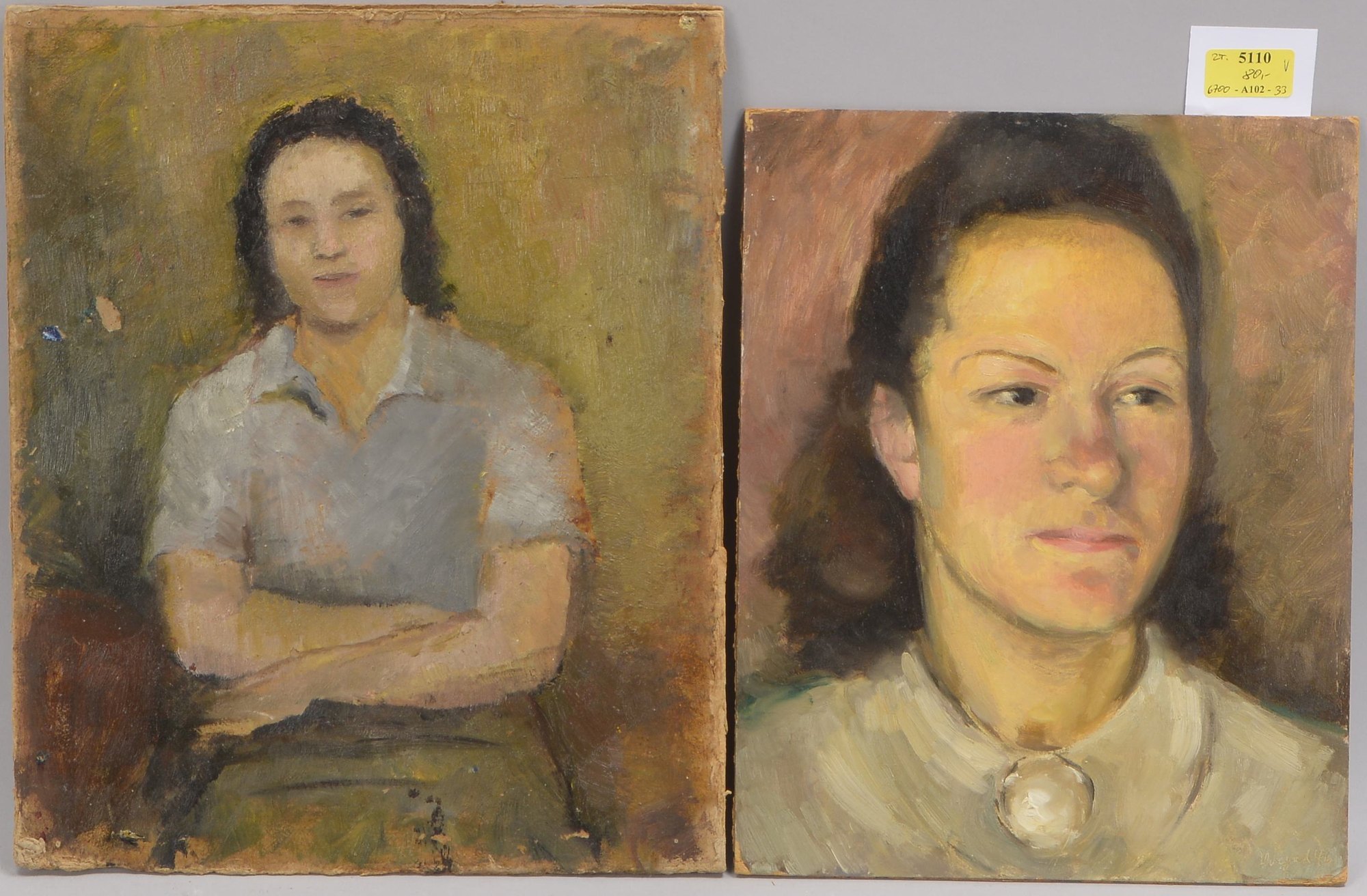 Vogel, Alfred (zugeschrieben), 2 Gemälde, 'Portraits Hede Vogel-Dietz'(?), Öl/Malkarton, ungerahmt