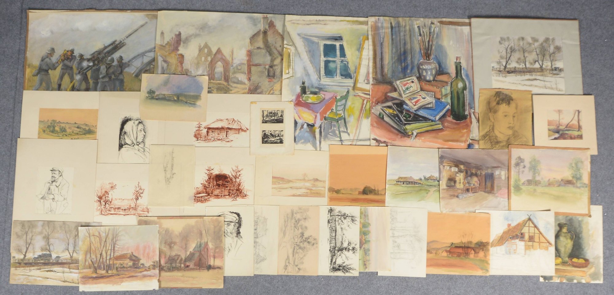 Vogel, Alfred, Künstlermappe mit diversen Blättern, verschiedene Themen/Techniken (Aquarell u.a.)