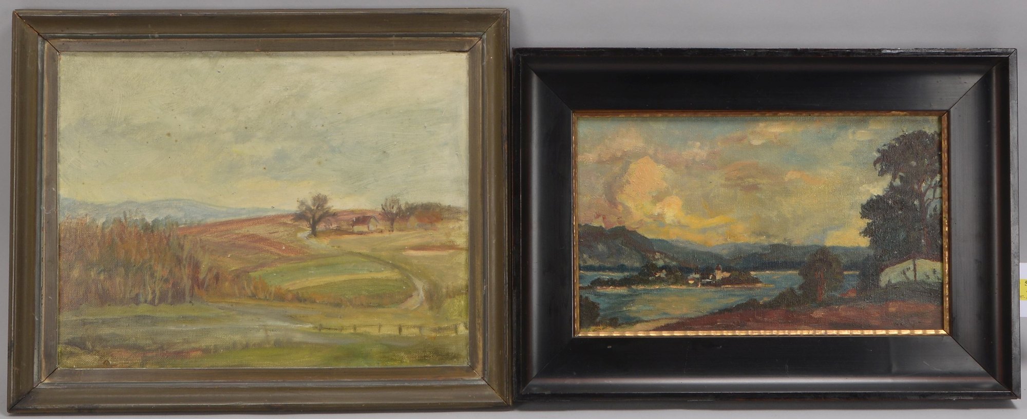 Vogel, Alfred (zugeschrieben), 2 Gemälde: 1x 'Fraueninsel', 1x 'Hügellandschaft', 1x Öl/Malkarton