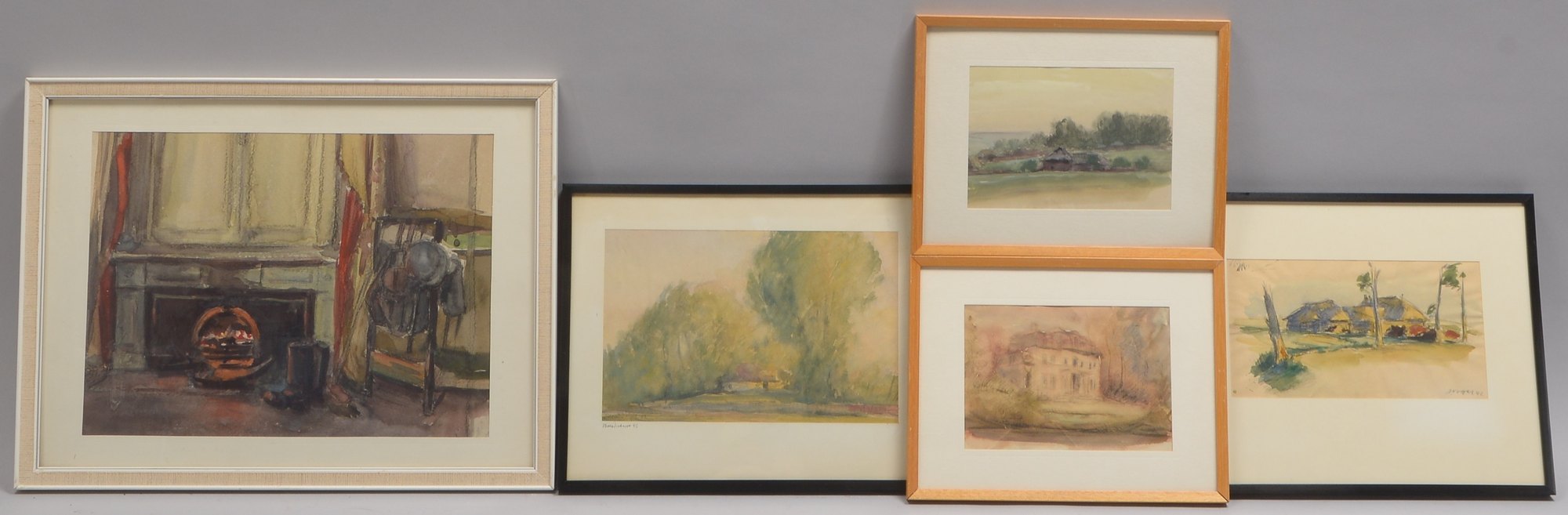 Vogel, Alfred, kleines Konvolut Aquarelle, 5 Blätter/davon 4x 'Landschaftsmotive', 1x 'Interieur'