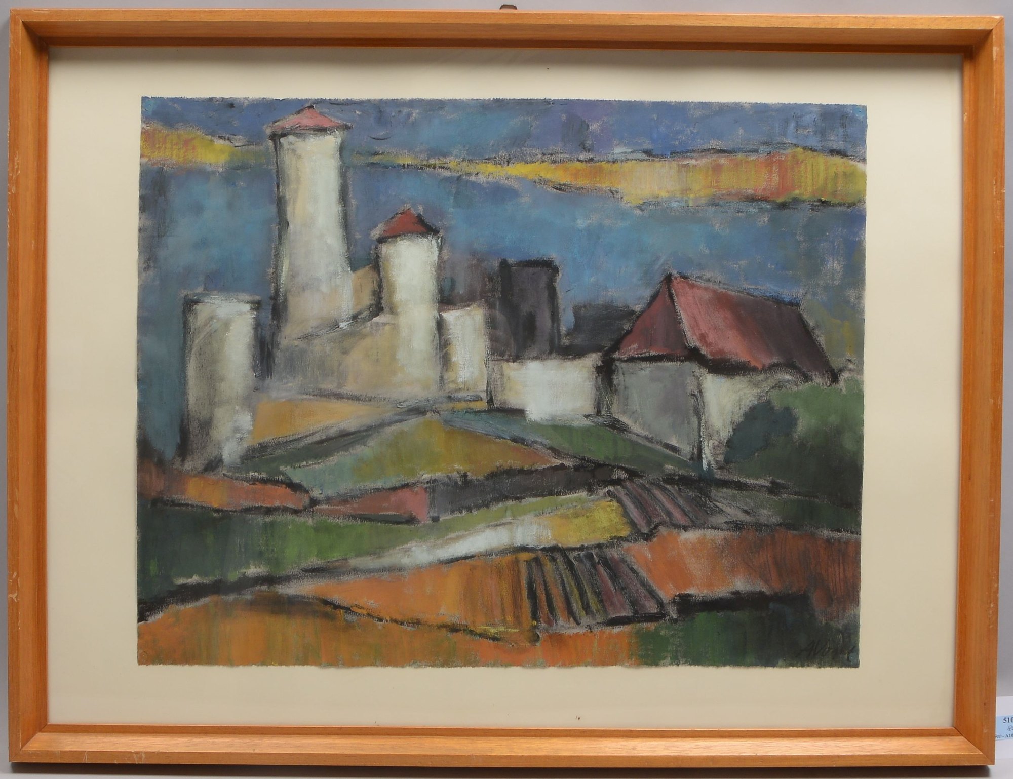 Vogel, Alfred, 'Gehöft', Tempera auf Papier, signiert, hinter Glas gerahmt