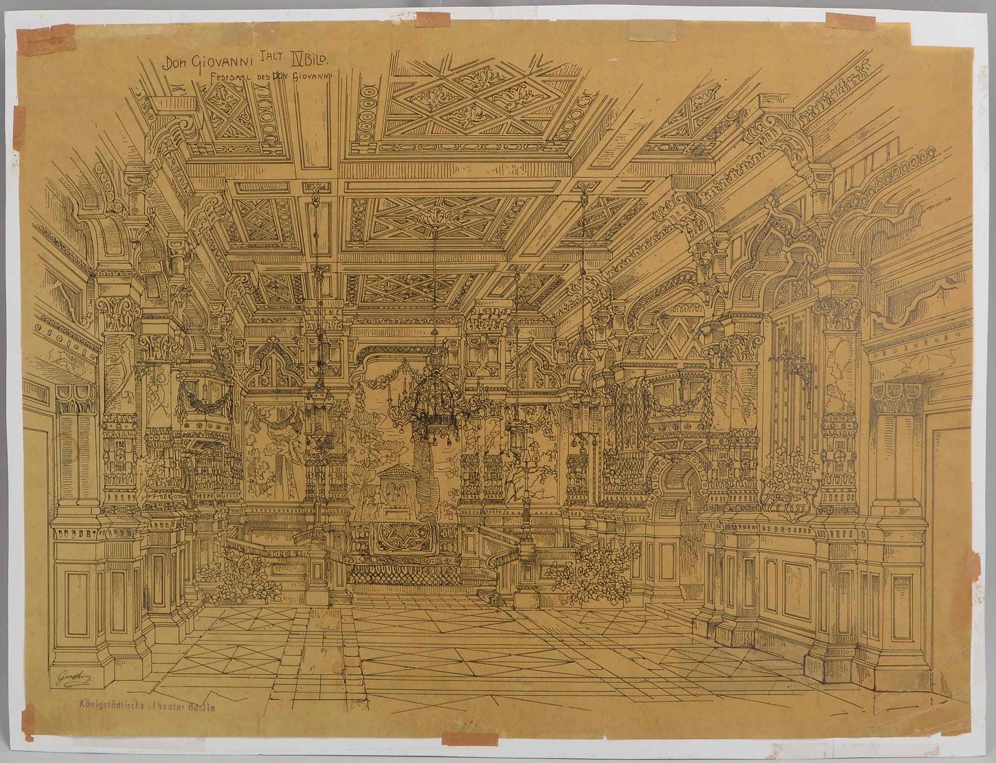 Gerst, Johann Karl Jakob (1792 - 1854, Berlin), 'Festsaal des Don Giovanni - IV. Bild', Zeichnung