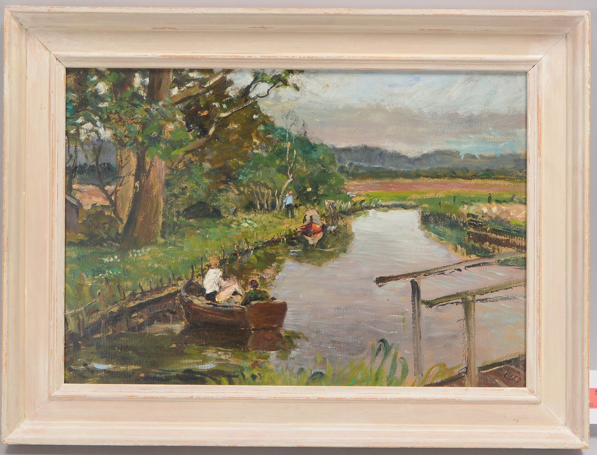 Huys, Bernhard, 'Bootsfahrt auf der Wümme', Öl auf Malkarton/gerahmt; Bildmaße 34,5 x 49,5 cm