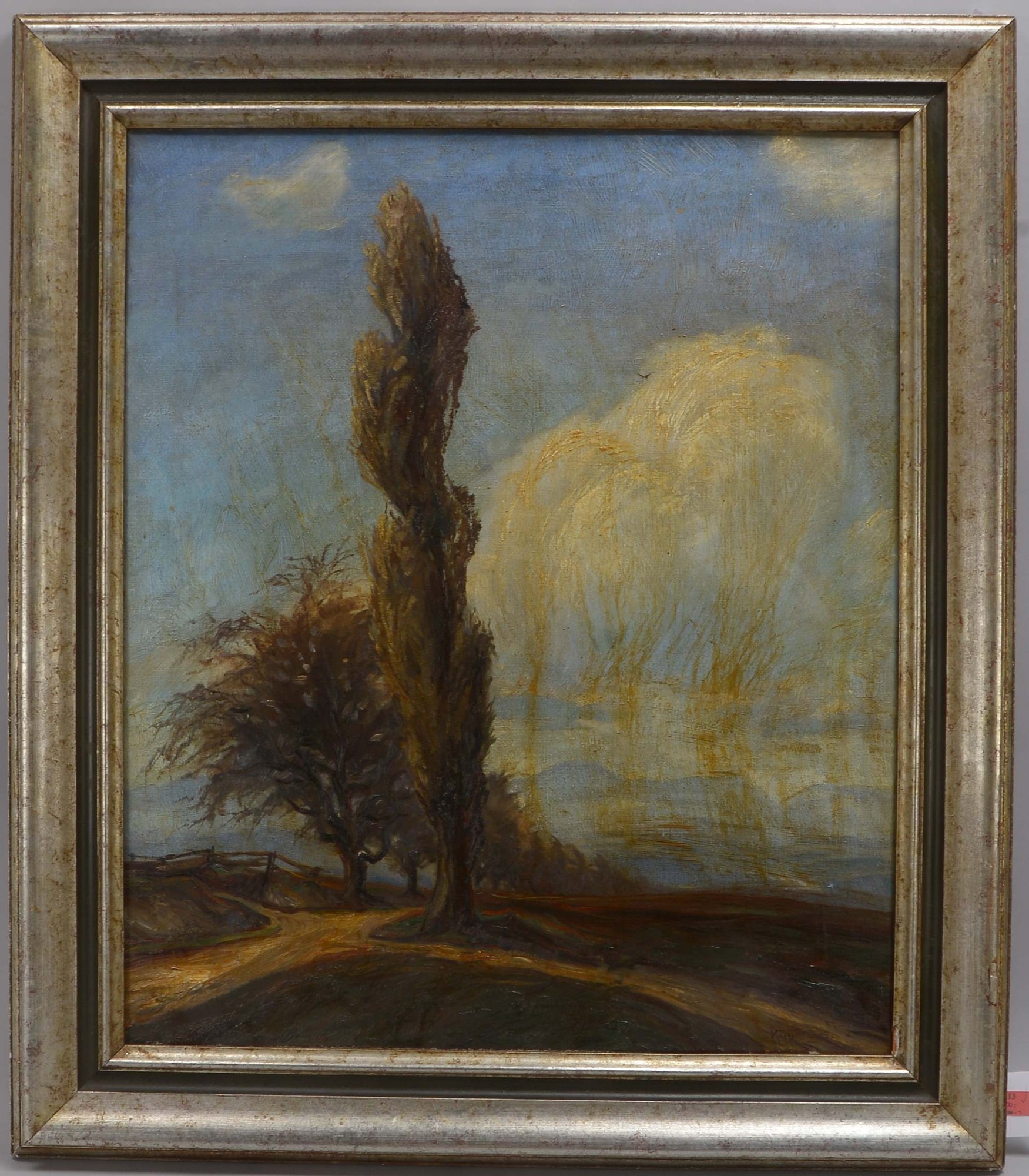Kühnle, Karl (1900 - 1981, Kuppingen), 'Landschaft mit Pappel', Öl/Lw, unten rechts signiert