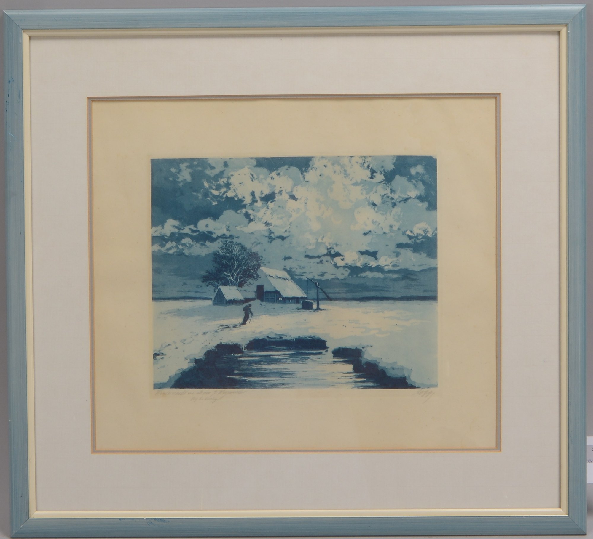 Rogge, Cornelius, 'Moorlandschaft im Winter', Radierung in Blau, signiert und betitelt