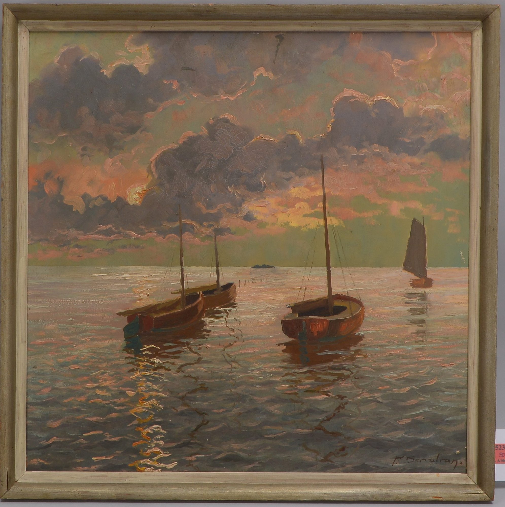 Smalian, Paul (1901 - 1974, deutscher Kunstmaler), 'Boote auf dem See' - Steinhuder Meer(?), Öl/Holz